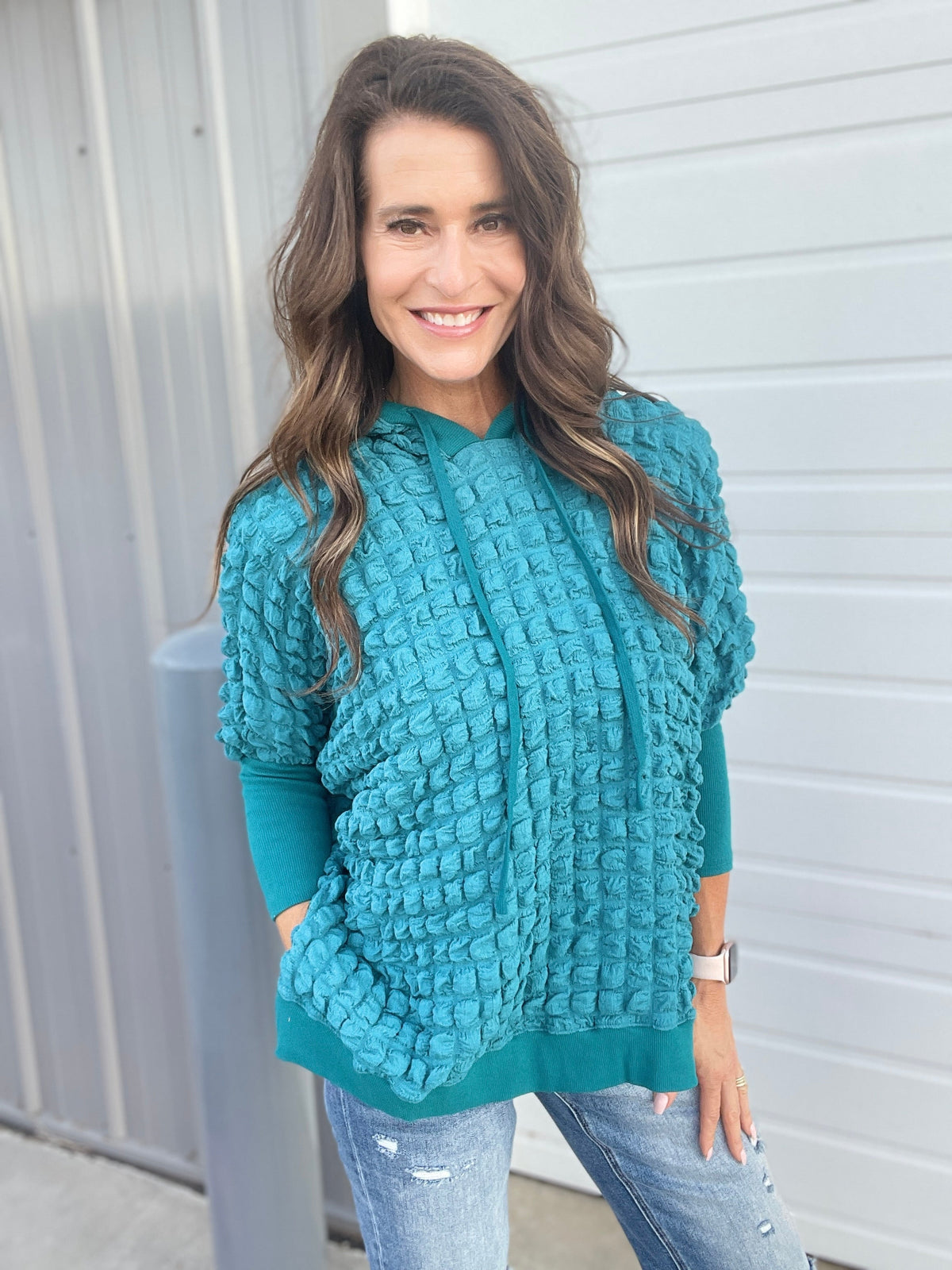 Bubbly Bliss Loose Fit Bubble Hoodie In 3 Colors: Black, Pink, Teal *Final Sale*