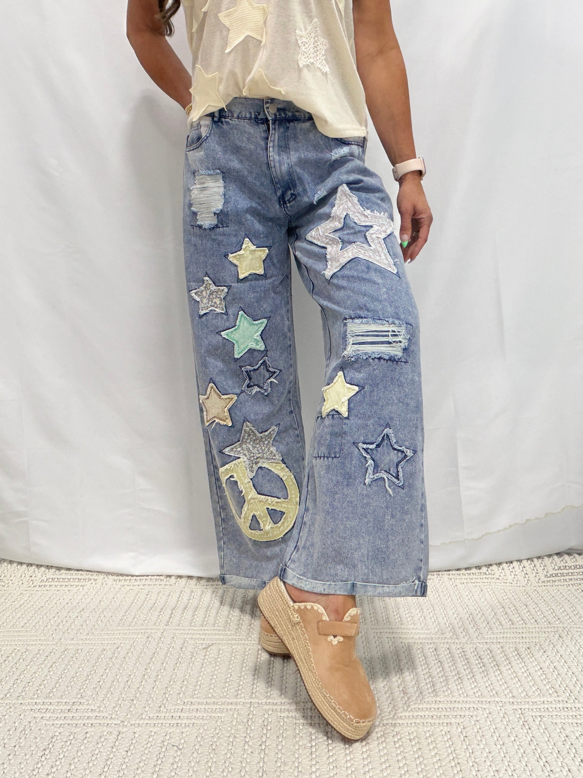 Patchwork Play Wide Leg Jeans In Denim