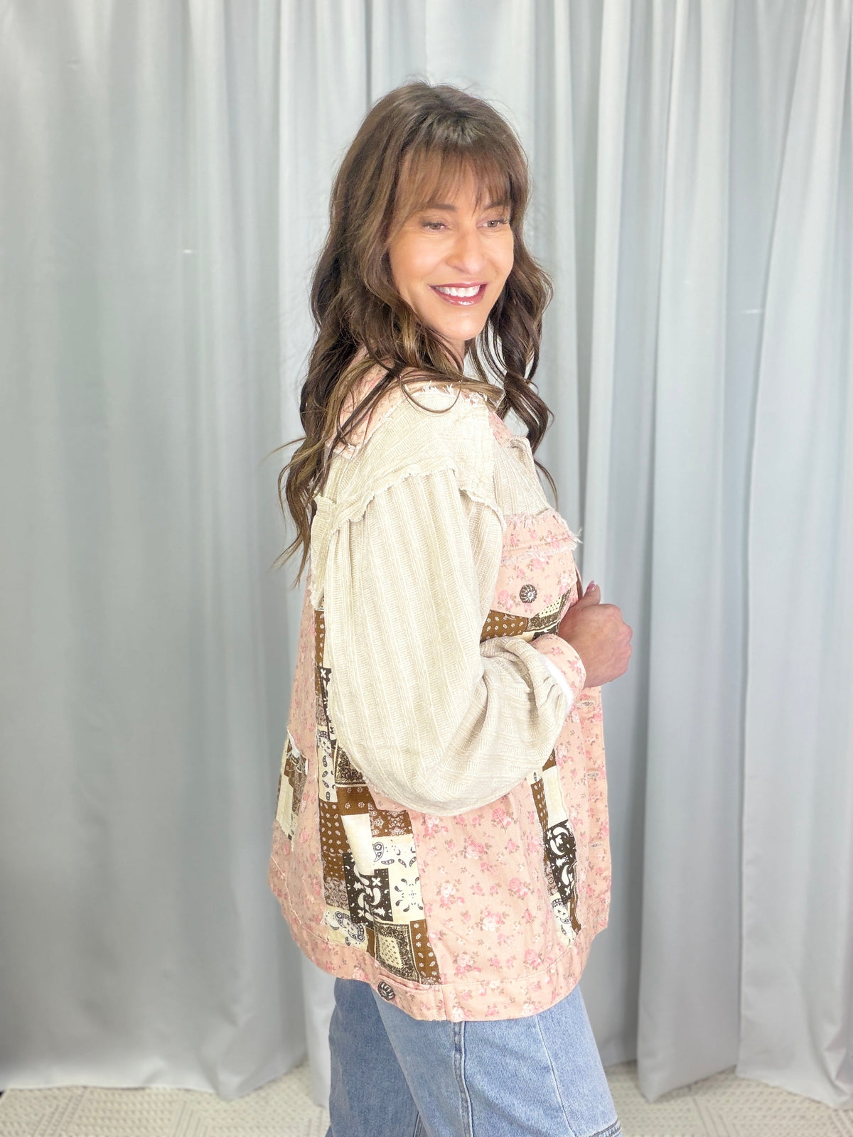 POL Sweet Rebellion Floral Pattern Jacket In Sand