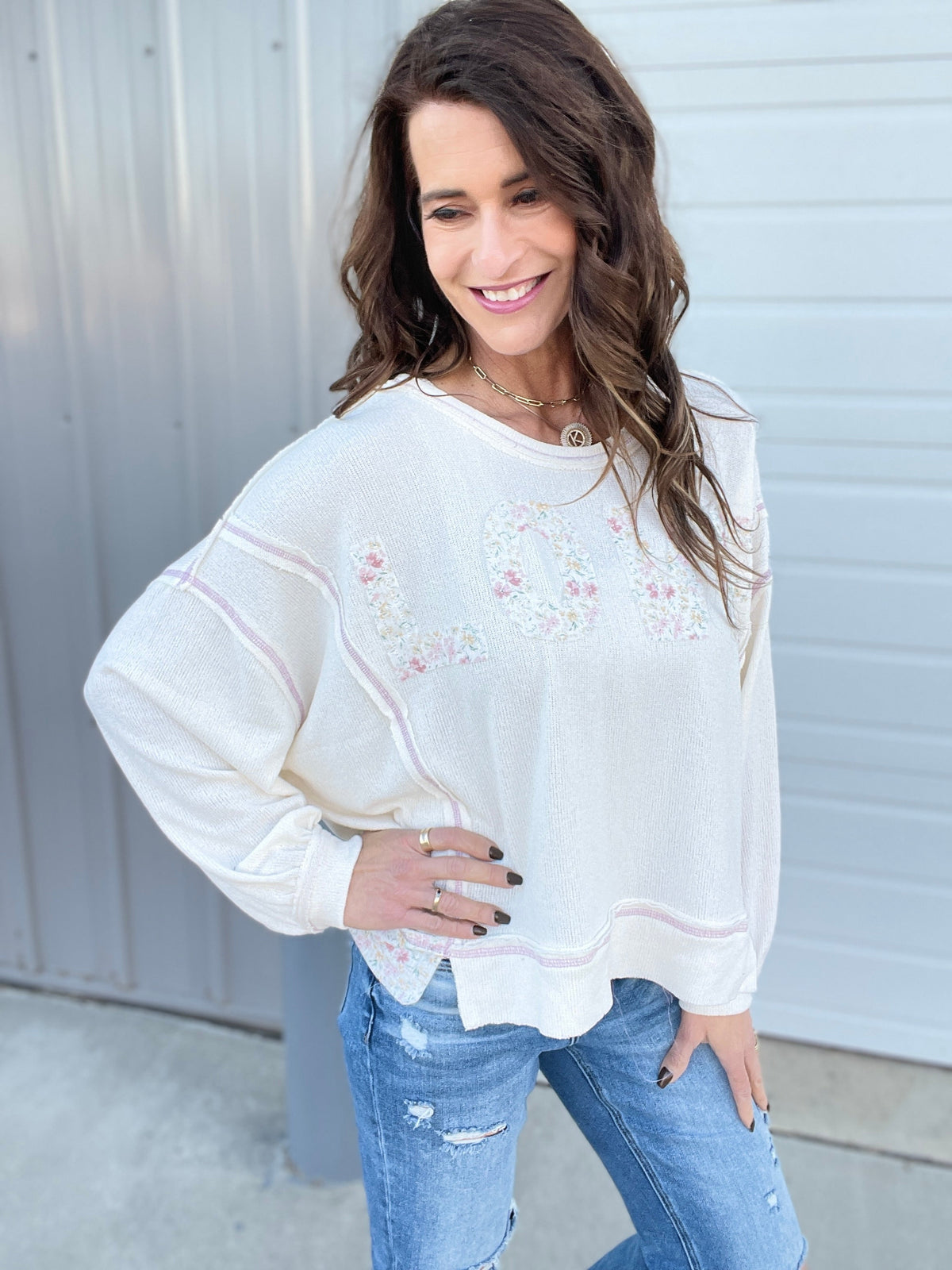 POL Love In Every Way Long Sleeve Love Patch Top In 2 Colors *Final Sale*