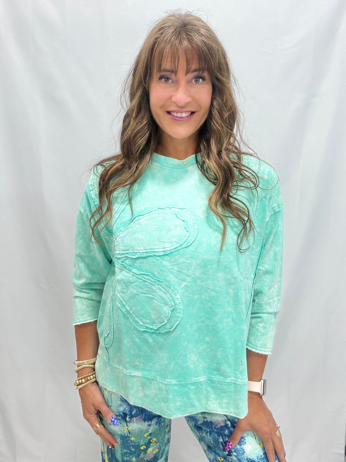 Garden Drive Oversized Long Sleeve Sweatshirt In Aqua