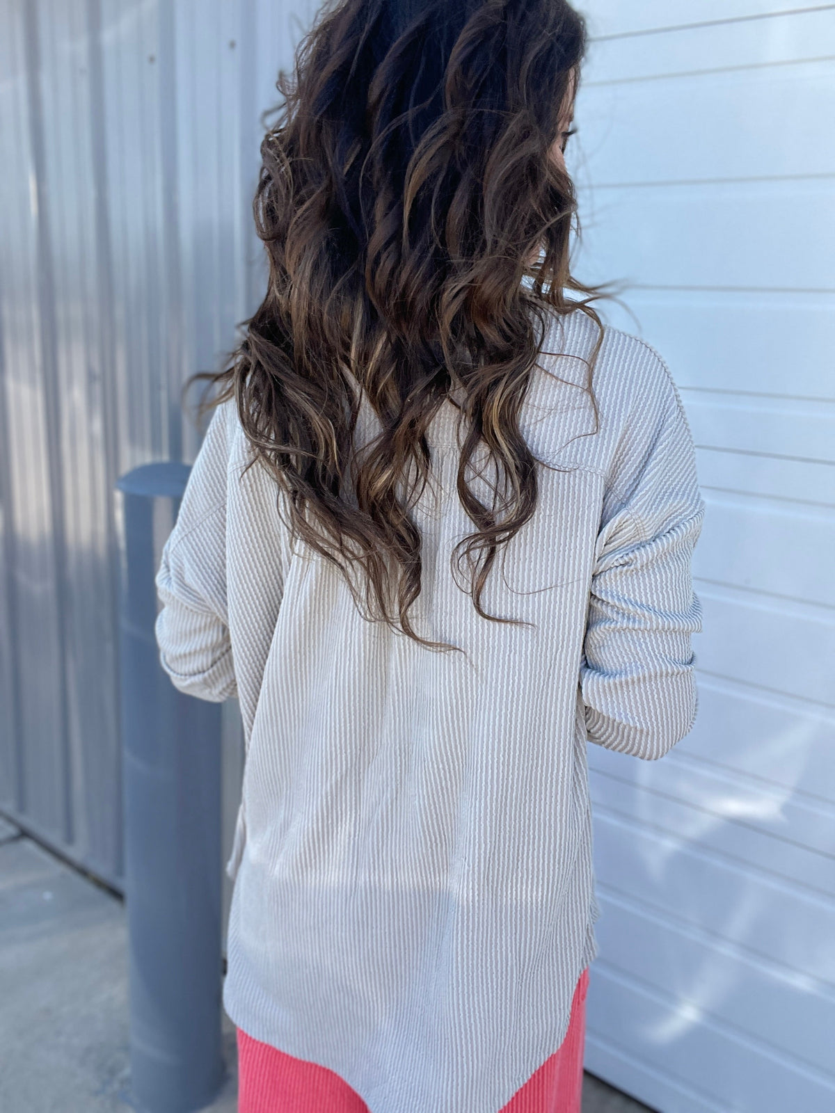 Blossom And Blooming Ribbed Button Down Long Sleeve Easy Fit Shirt In 2 Colors *Final Sale*