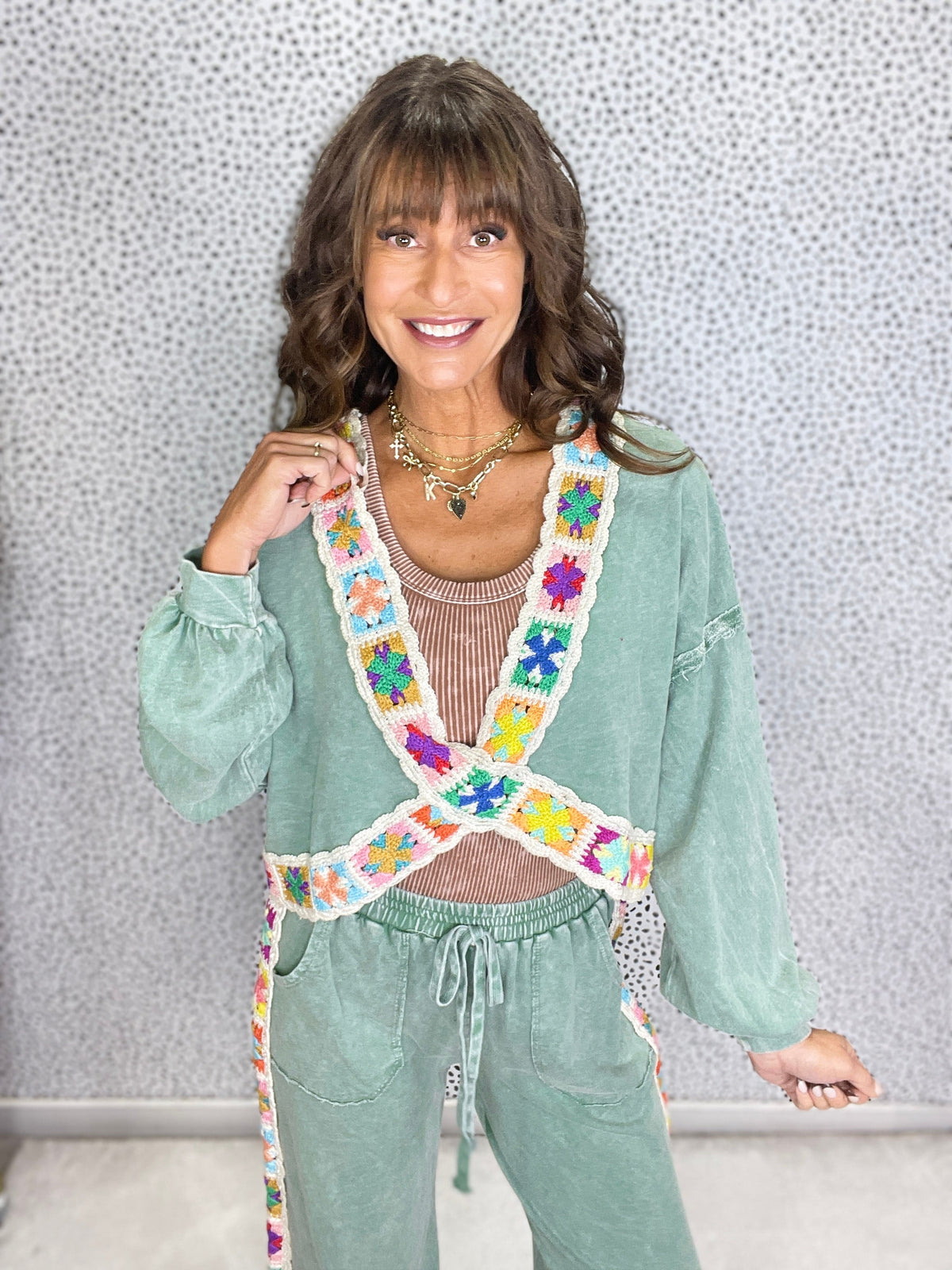 Desert Bloom Crochet Top in Moss Green *Final Sale*