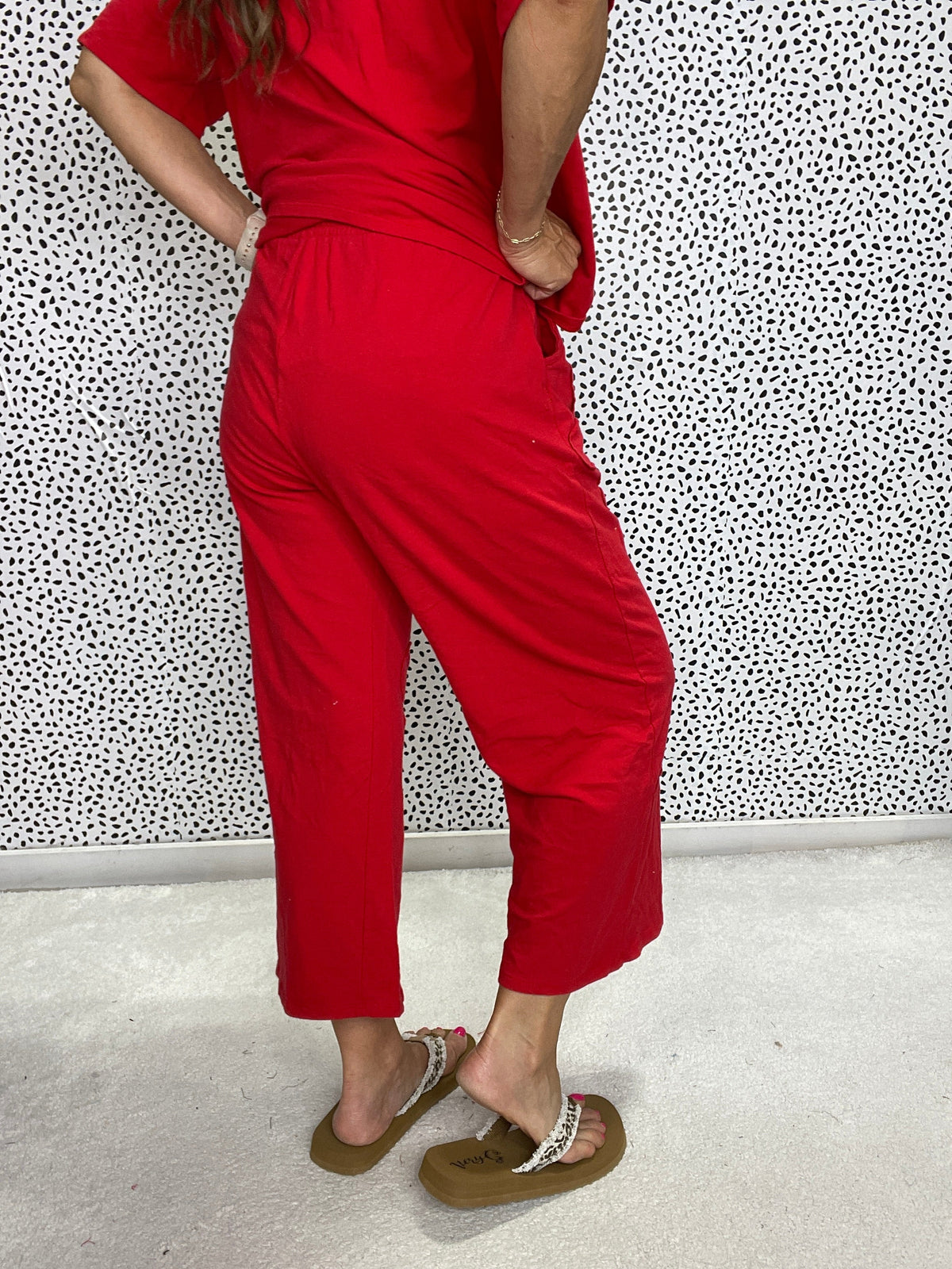 Solid Double Flower Patched Washed Pants In 2 Colors