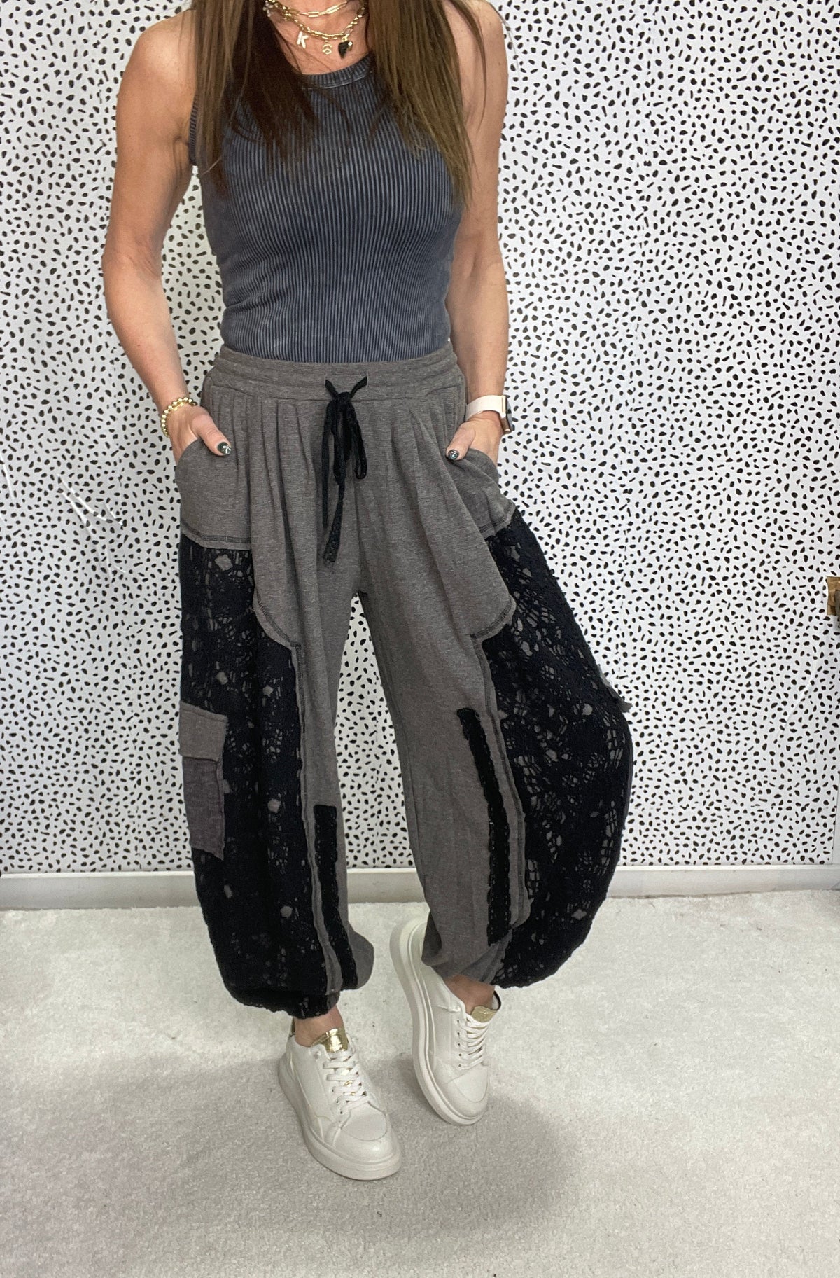 POL Give Me Your Best Crochet Mix Pants In 2 Colors: Almond, Black *Final Sale*