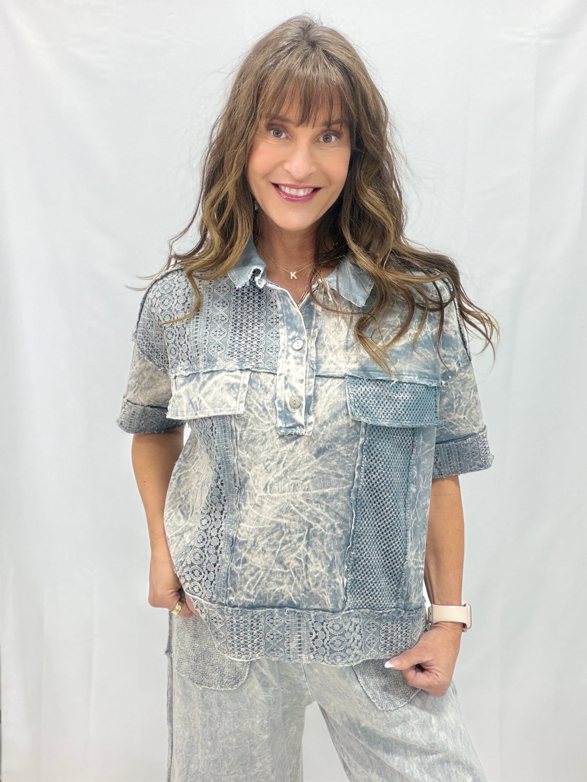 Wanderlust Weave Lace Mesh Button Top In 3 Colors