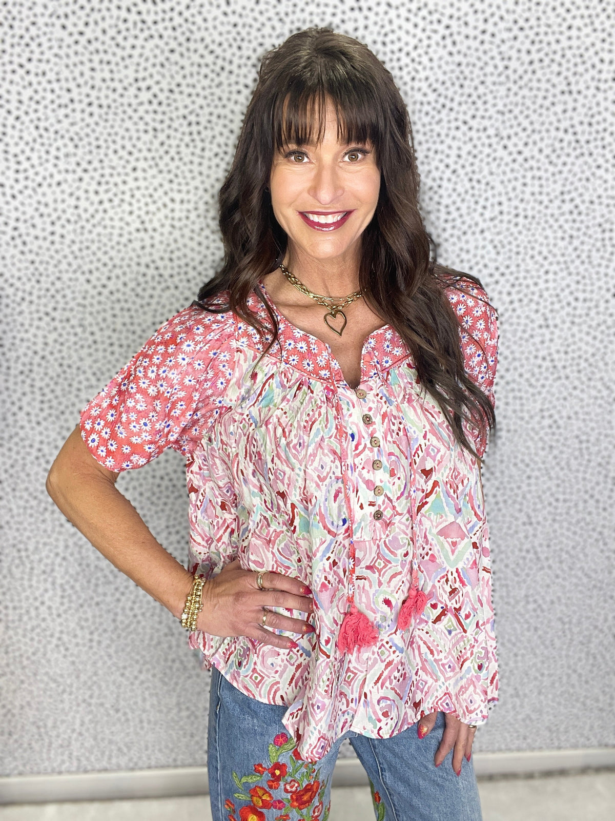 Oli & Hali Wildflower Breeze Puff Short Sleeve Top In 2 Colors