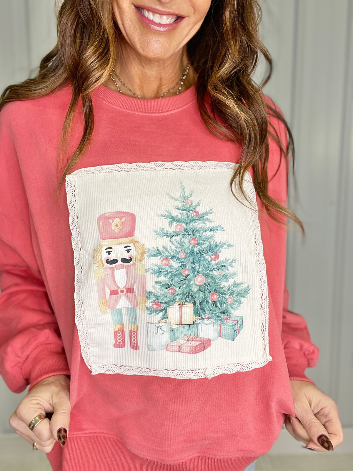 Jingle And Mingle Scallop Lace Detail Sweatshirt