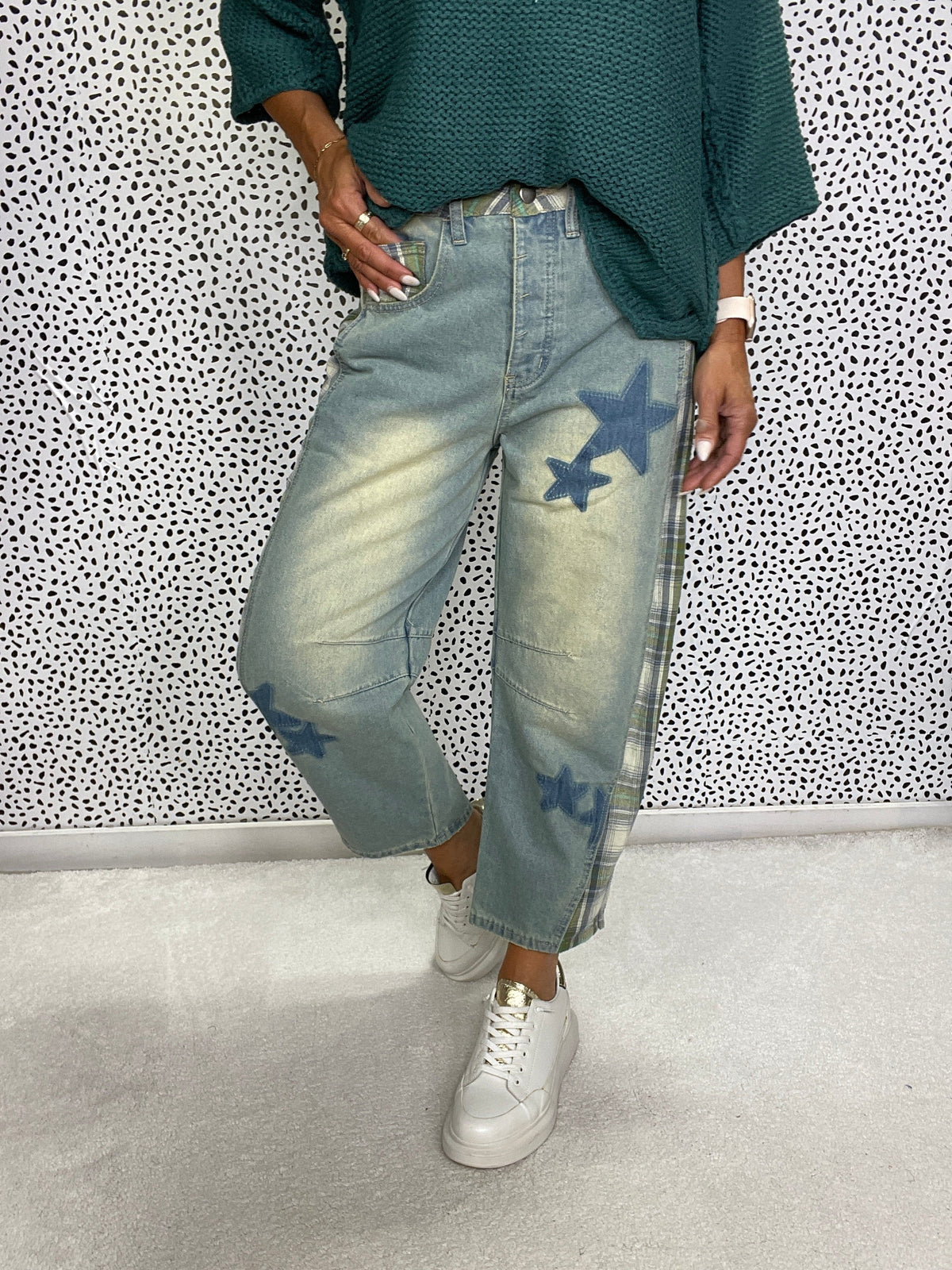 Plaid Star Print Washed Barrel Pants *Final Sale*
