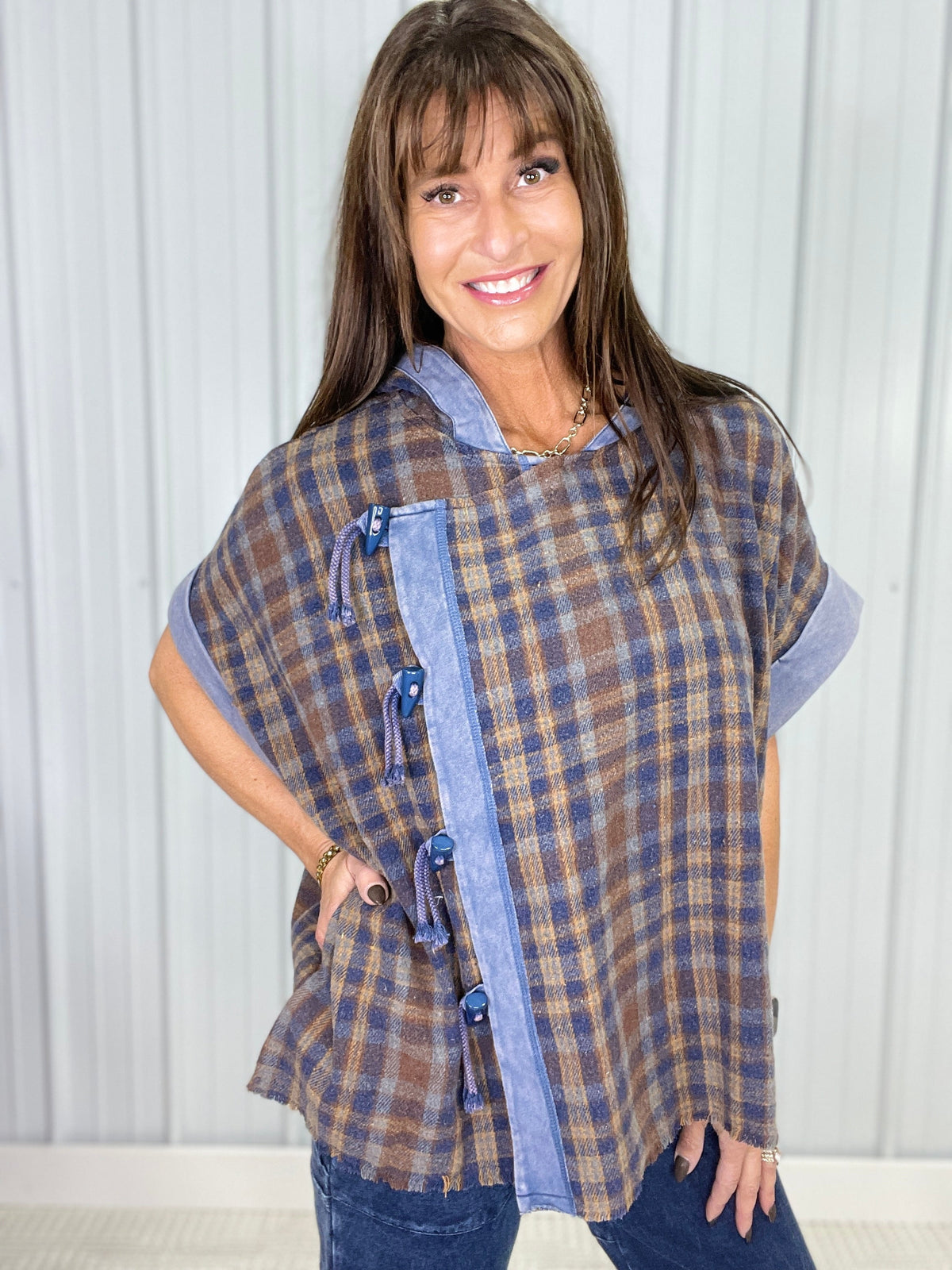 Oli & Hali Heading Home Poncho Style Jacket In Blue *Final Sale*