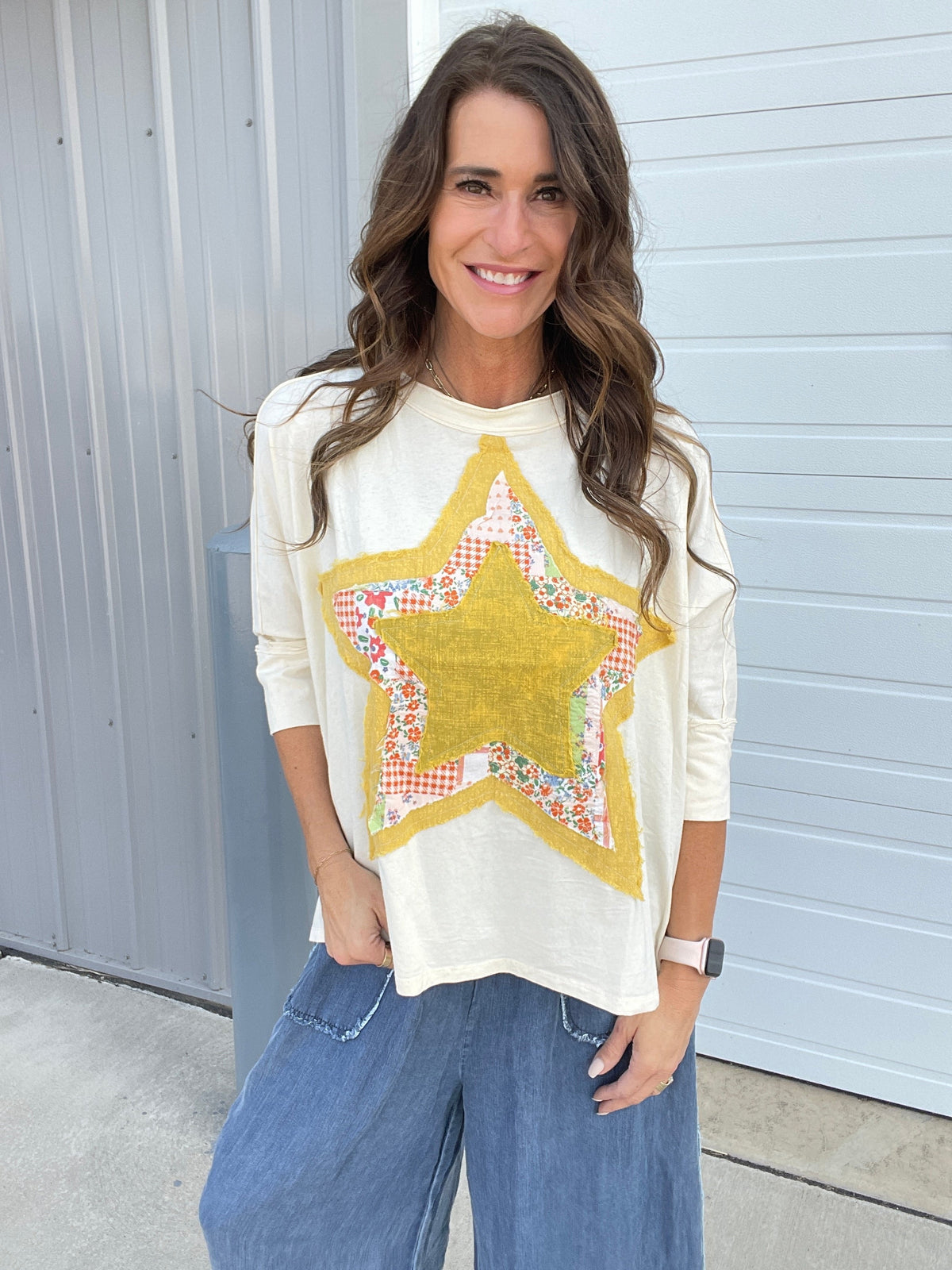 Beautiful Star Loose Fit Top In 3 Colors: Cream. Brown, Rose *Final Sale*