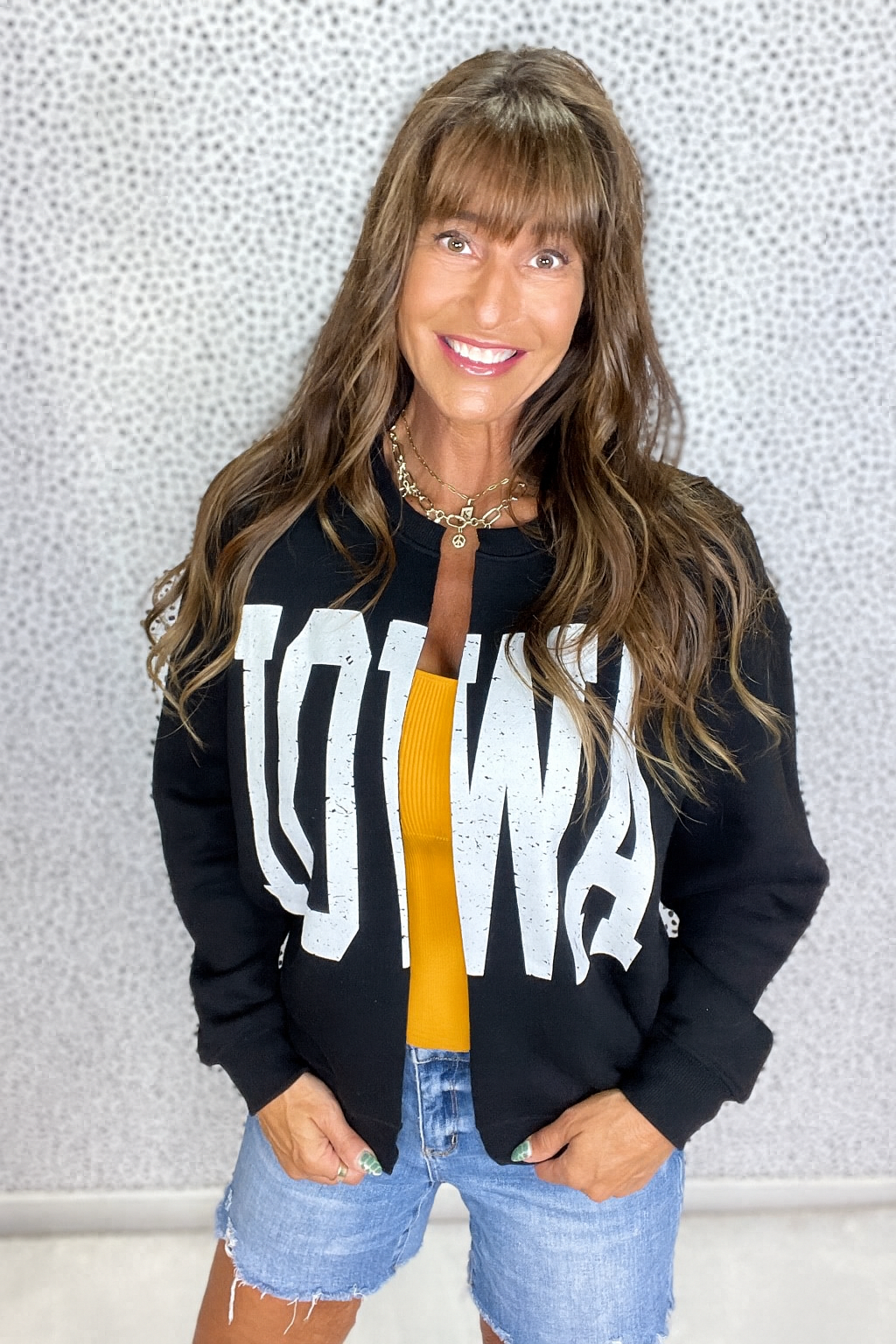 IOWA Block Letter Self Cut Cardigan