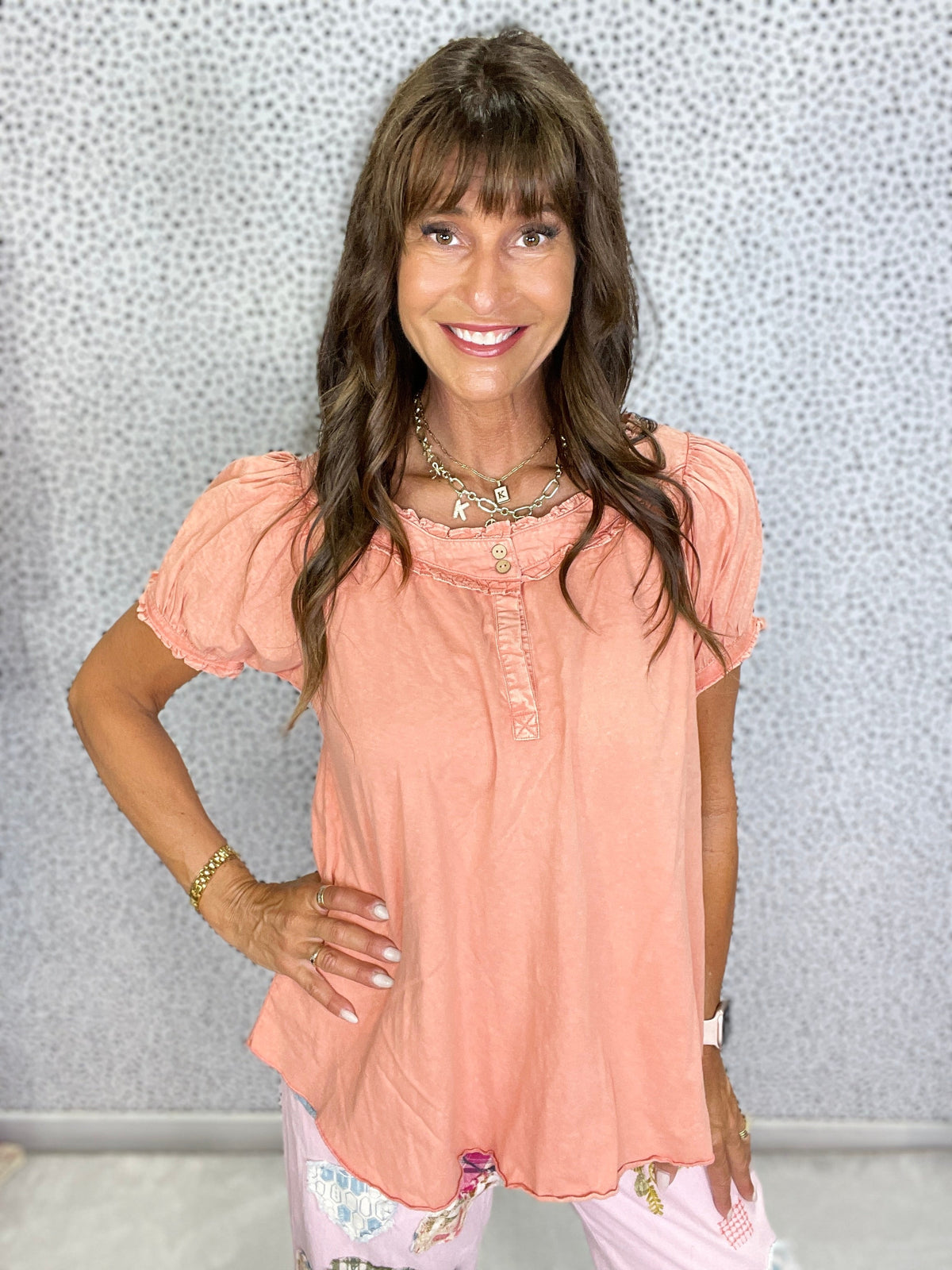 Ruffle Mineral Wash Top In 2 Colors