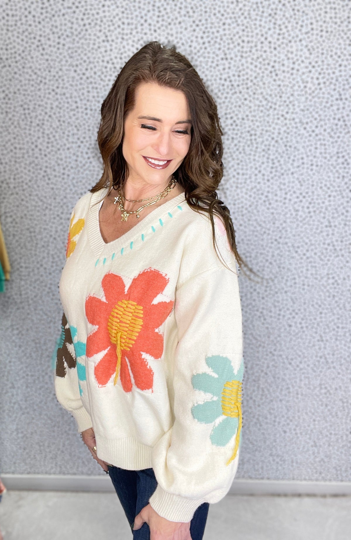 POL Groovy Bloom Balloon Sleeve Floral Sweater In 2 Colors *Final Sale*