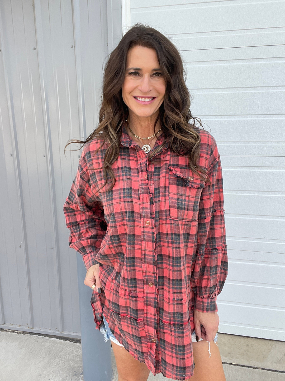 Soul Sister Mineral Washed Plaid Top In 4 Colors