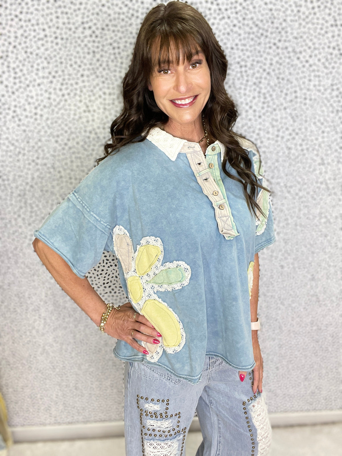 Oli & Hali Petal Perfect Patchwork Collard Top In 2 Colors *Final Sale*