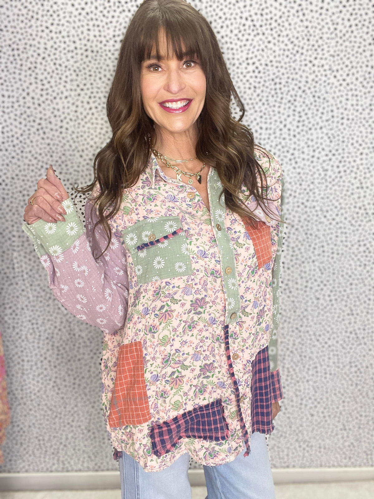 Dancing In The Rain Mixed Multi Colored Button Front Shirt