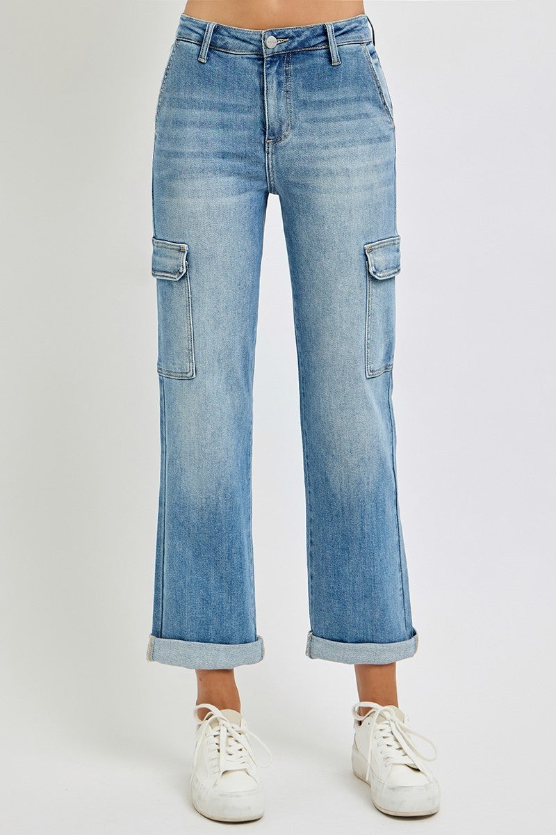 Risen Juniper High Rise Cargo Roll Up Jeans 659 In Light