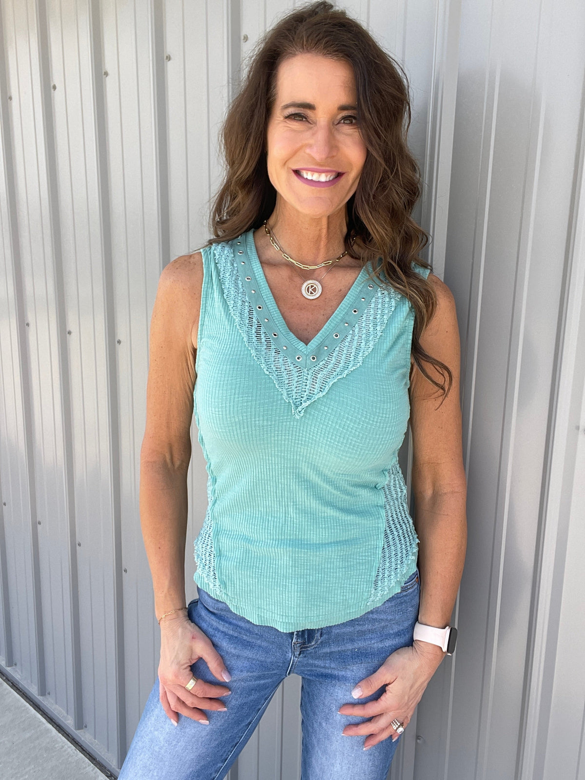 Pol Rock And Roll Sleeveless Top In Teal Blue *Final Sale*