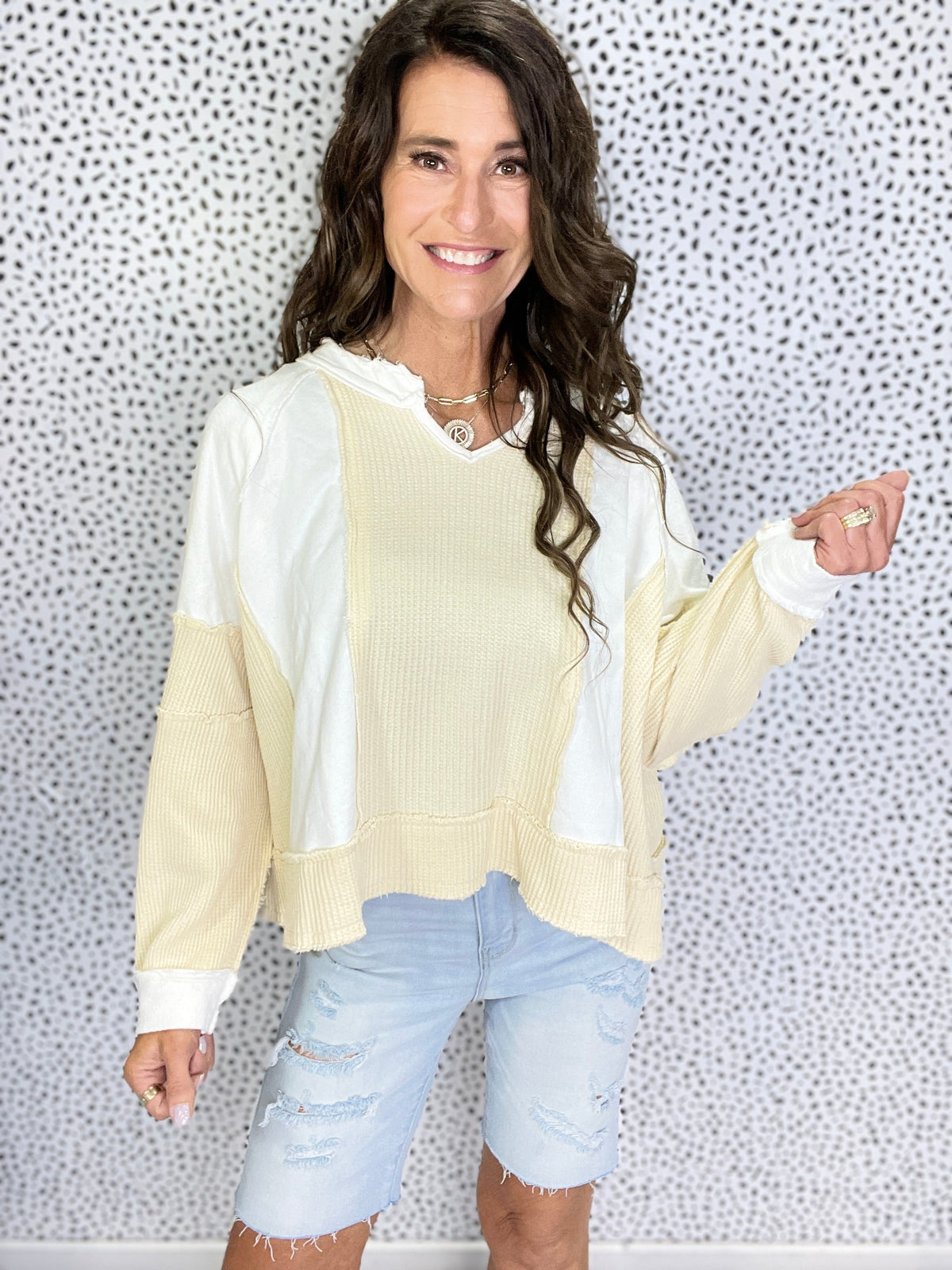 Pol Without You Multi Panel Oversized Top In 4 Colors: Ivory, Blue, Taupe, Brick *Final Sale*
