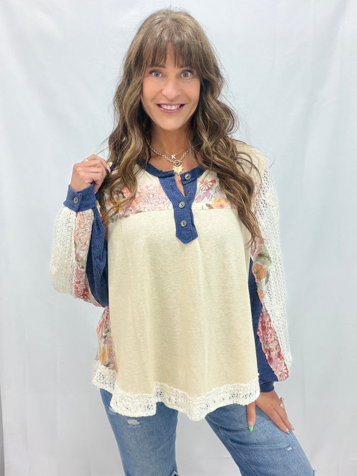 Meadow Daydream Patchwork Henley in 3 Colors