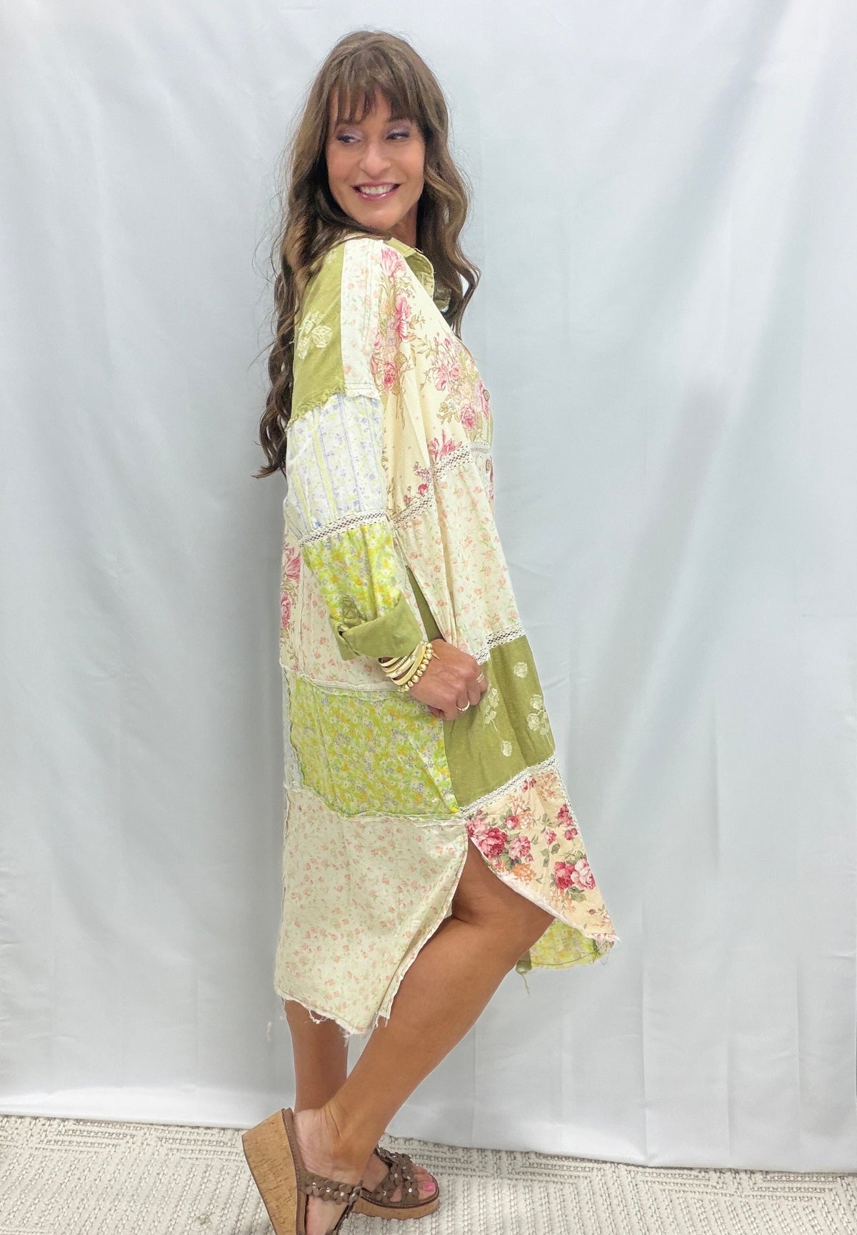 Oli & Hali Look My Way Multi Print Long Top Dress  In Olive