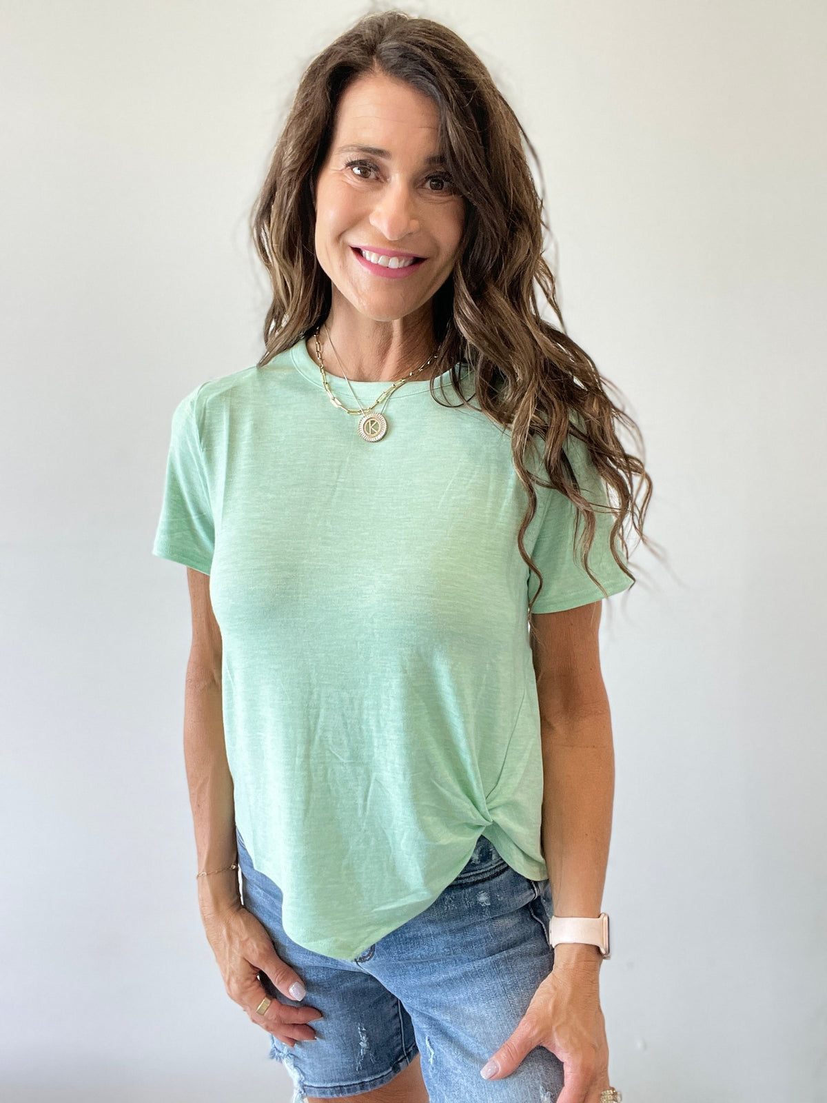 Tee Shirt With A Twist Top In 5 Colors: Blue, Coral, Mint, Pink, White