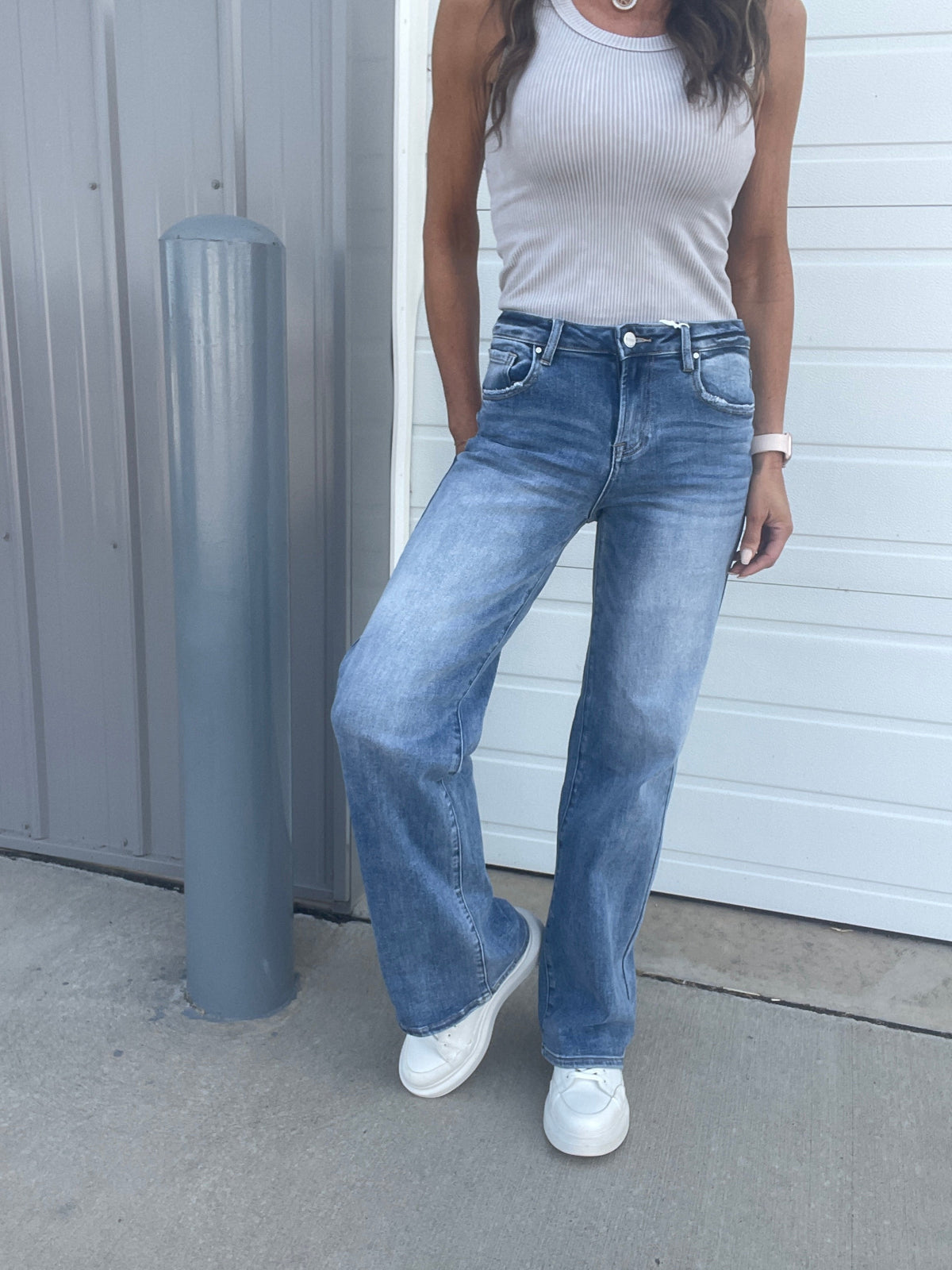 Risen Sandi Mid Rise Wide Leg Jeans 304 In Medium