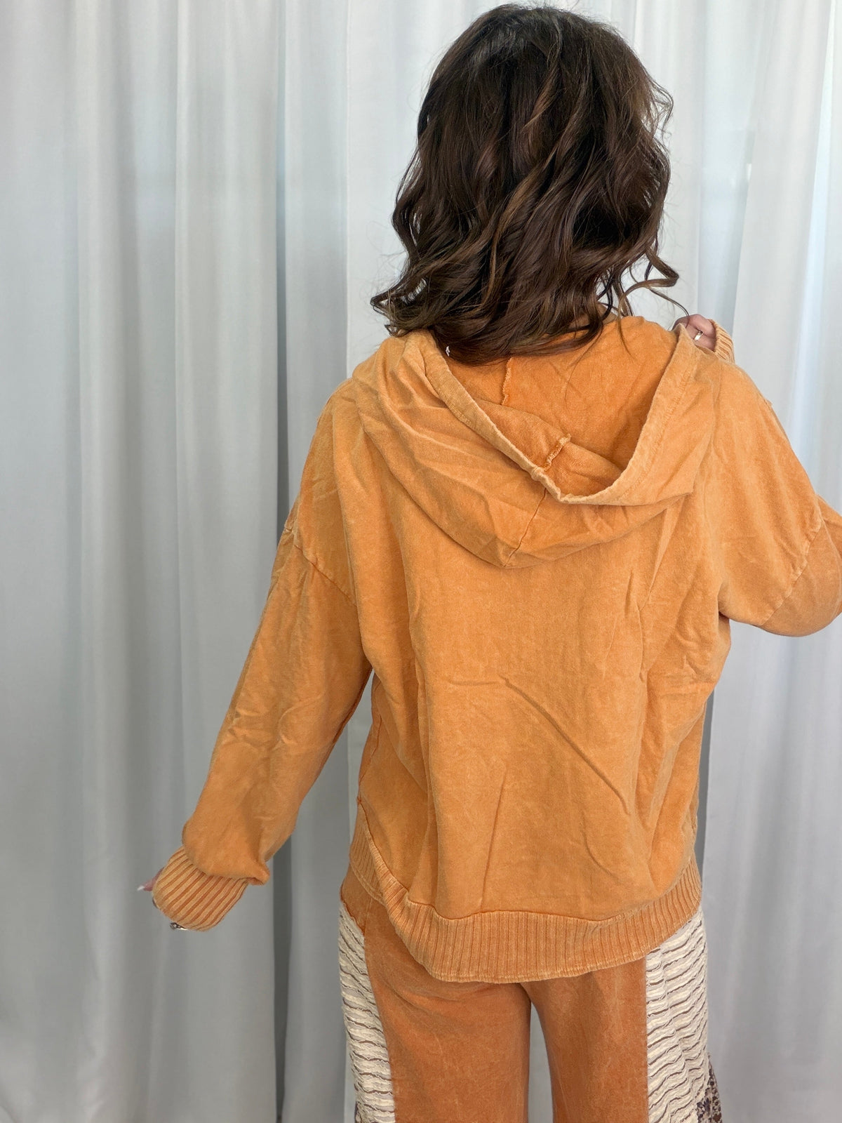 Lucky Lady Ribbed Accent Lightweight Hoodie Top  In 3 Colors
