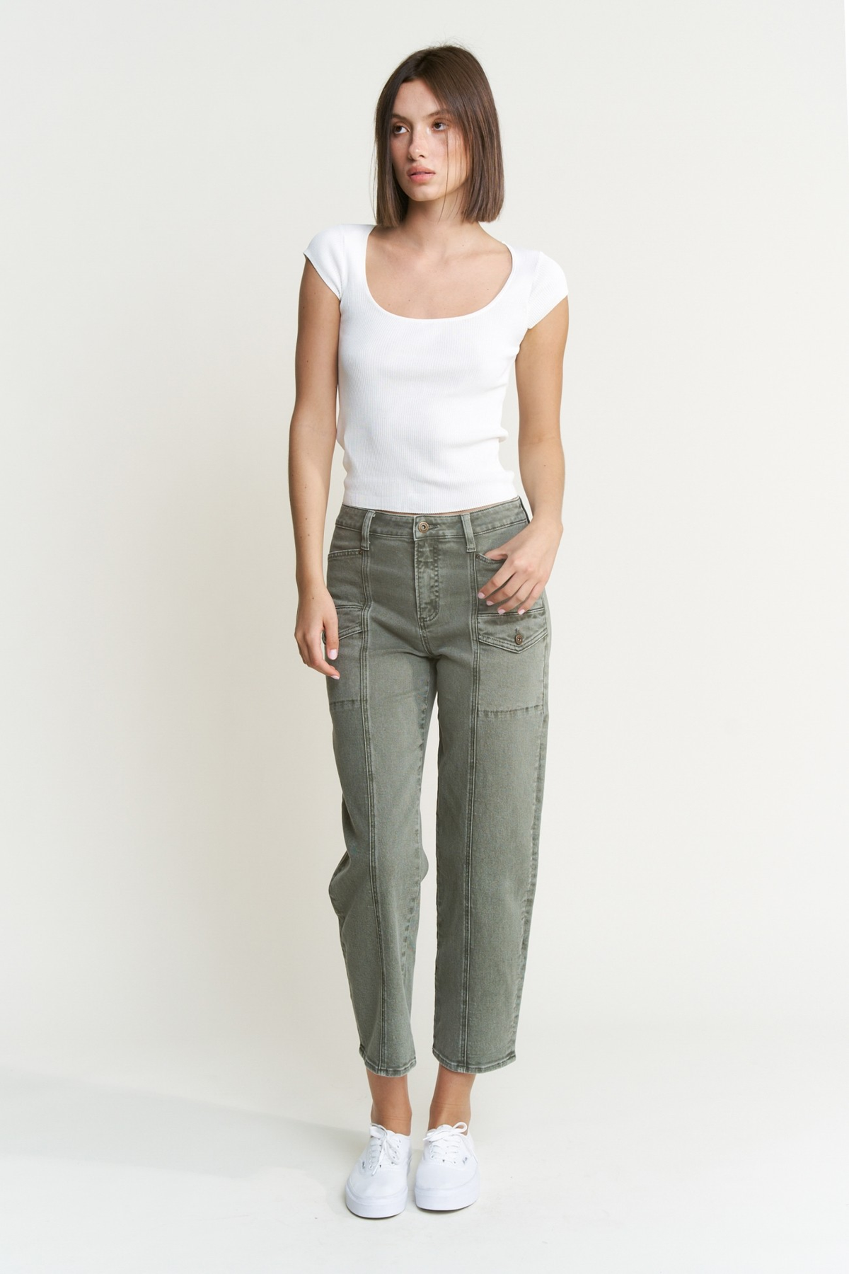 Pre-Order Mica Margaret High Rise Tapered Cargo Jeans 296 In Seafoam