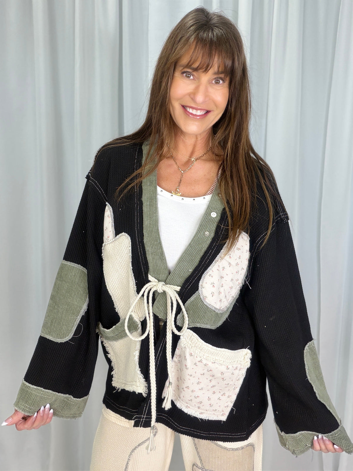 Pol Patch Detail Cardigan In 2 Colors