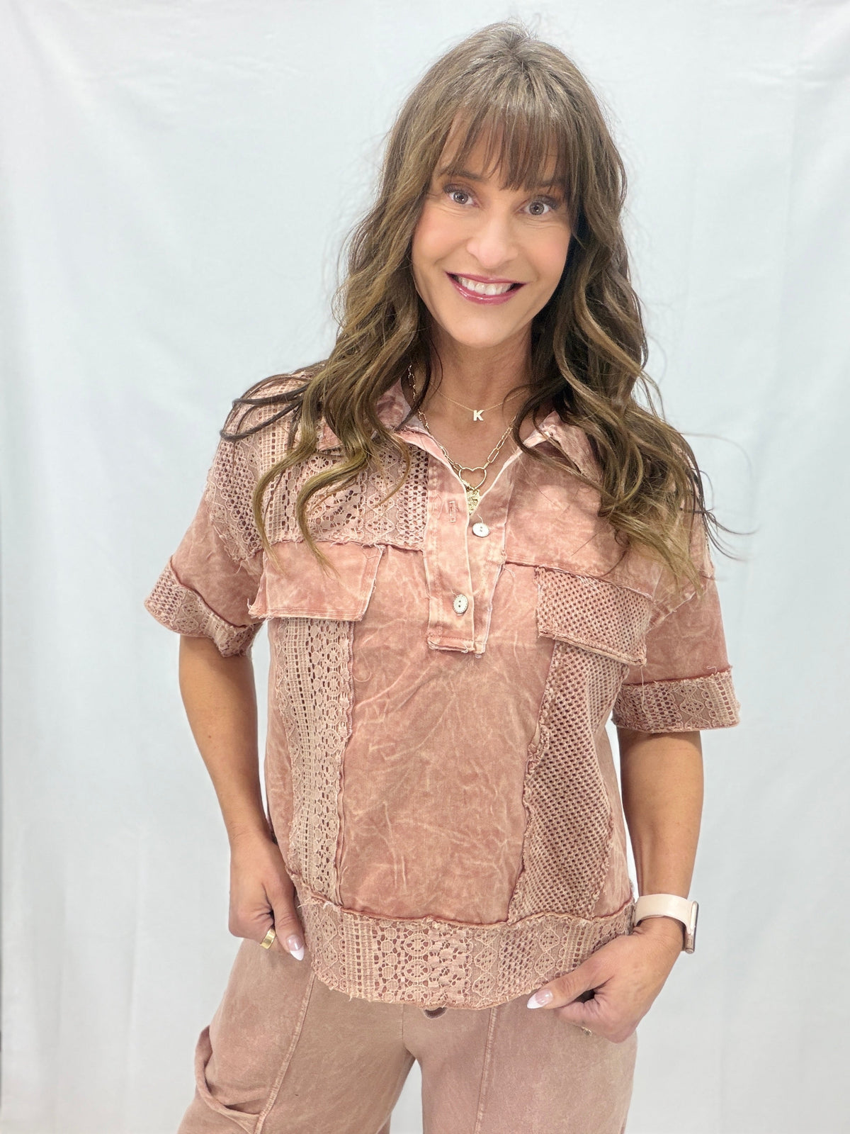 Wanderlust Weave Lace Mesh Button Top In 3 Colors