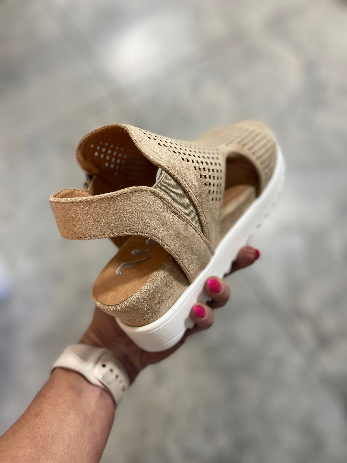Very G Urban Edge Faux Suede Perforated Sandals In Sand *Final Sale*