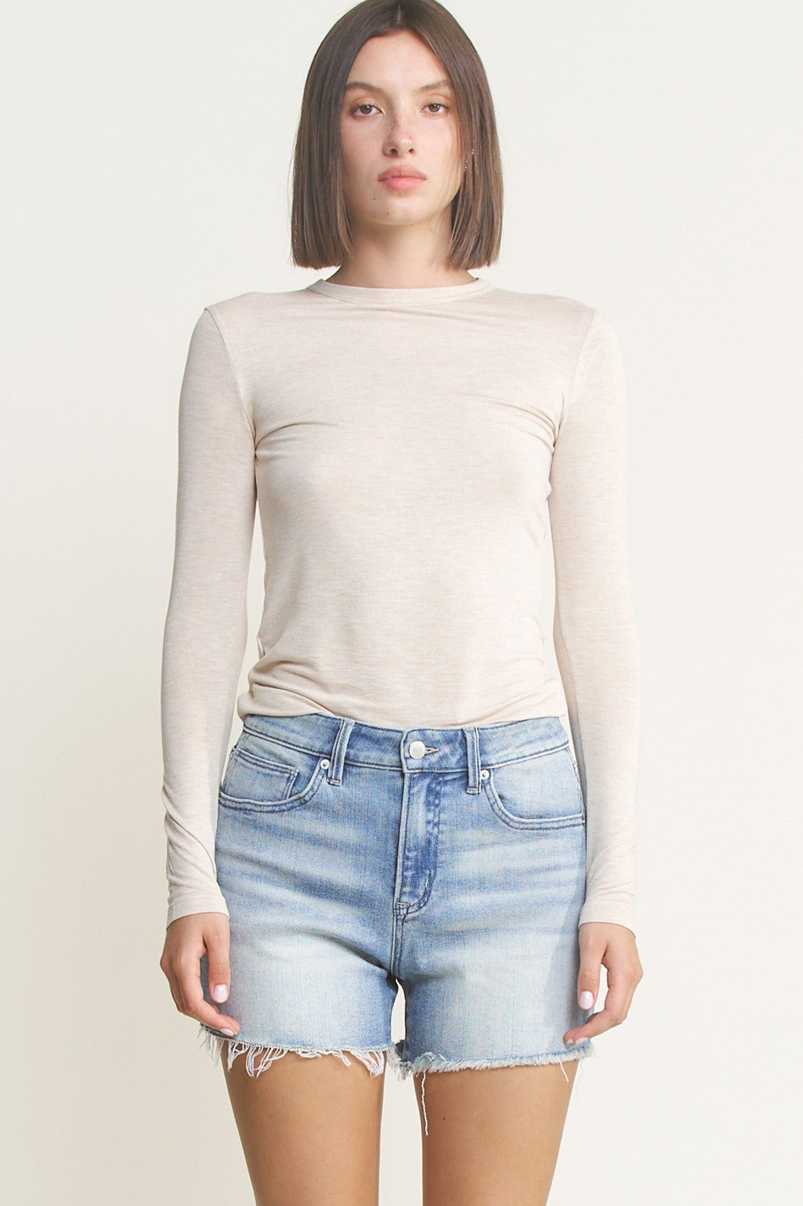 Mica Miel High Rise Frayed Hem Shorts 422 In Blue *Final Sale*
