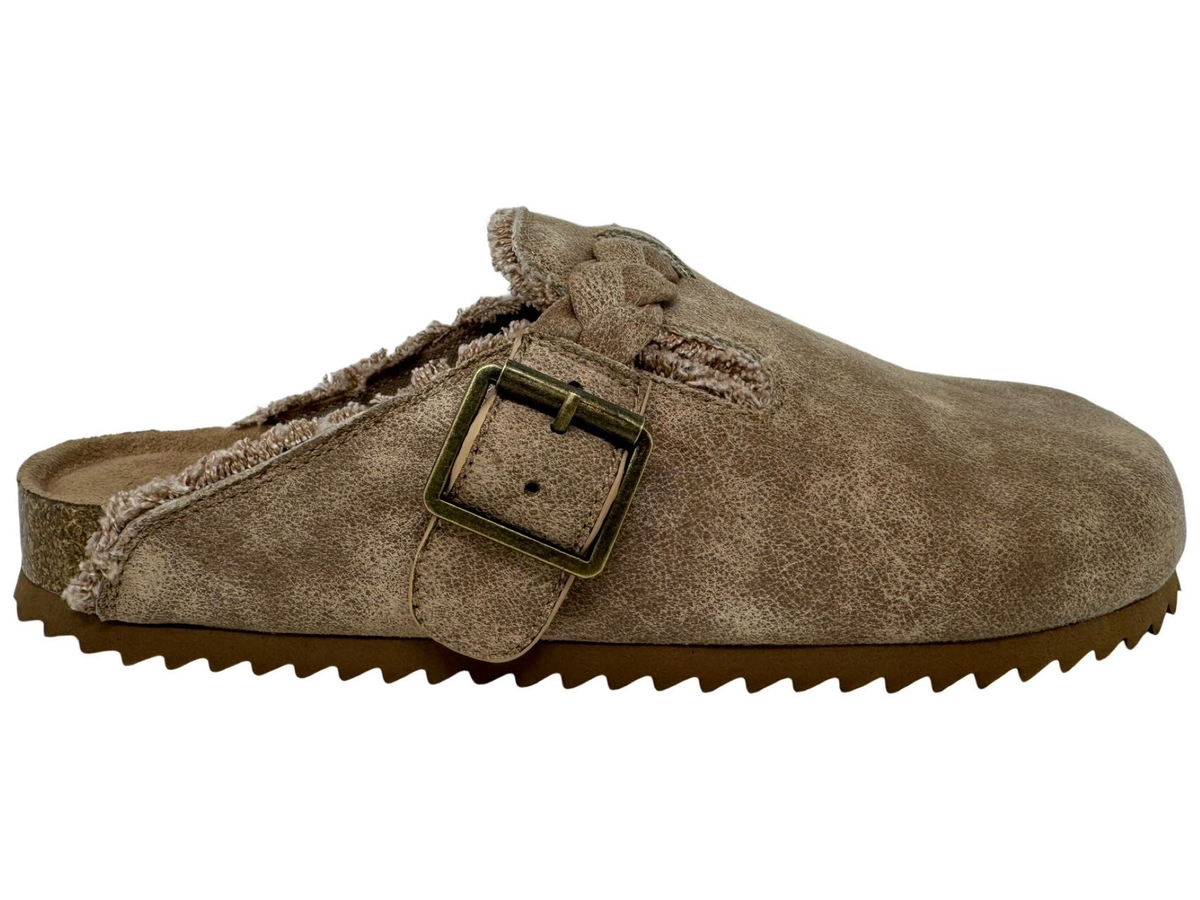 Take A Look Braid And Buckle Detail Mules In Beige *Final Sale*