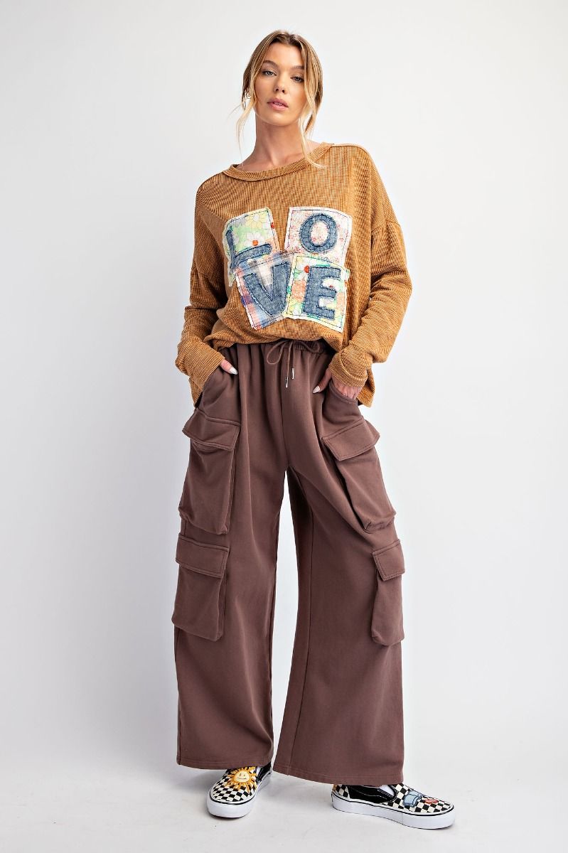 Live Freely Terry Knit Cargo Pants In 3 Colors: Denim, Khaki, Mocha