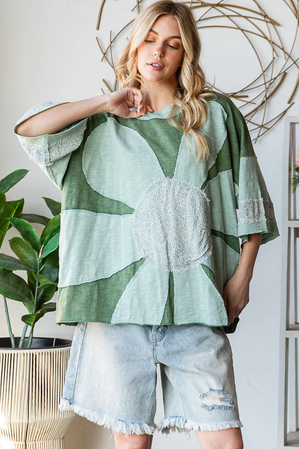 Oli & Hali Floral Punch Daisy Patch Top In 2 colors
