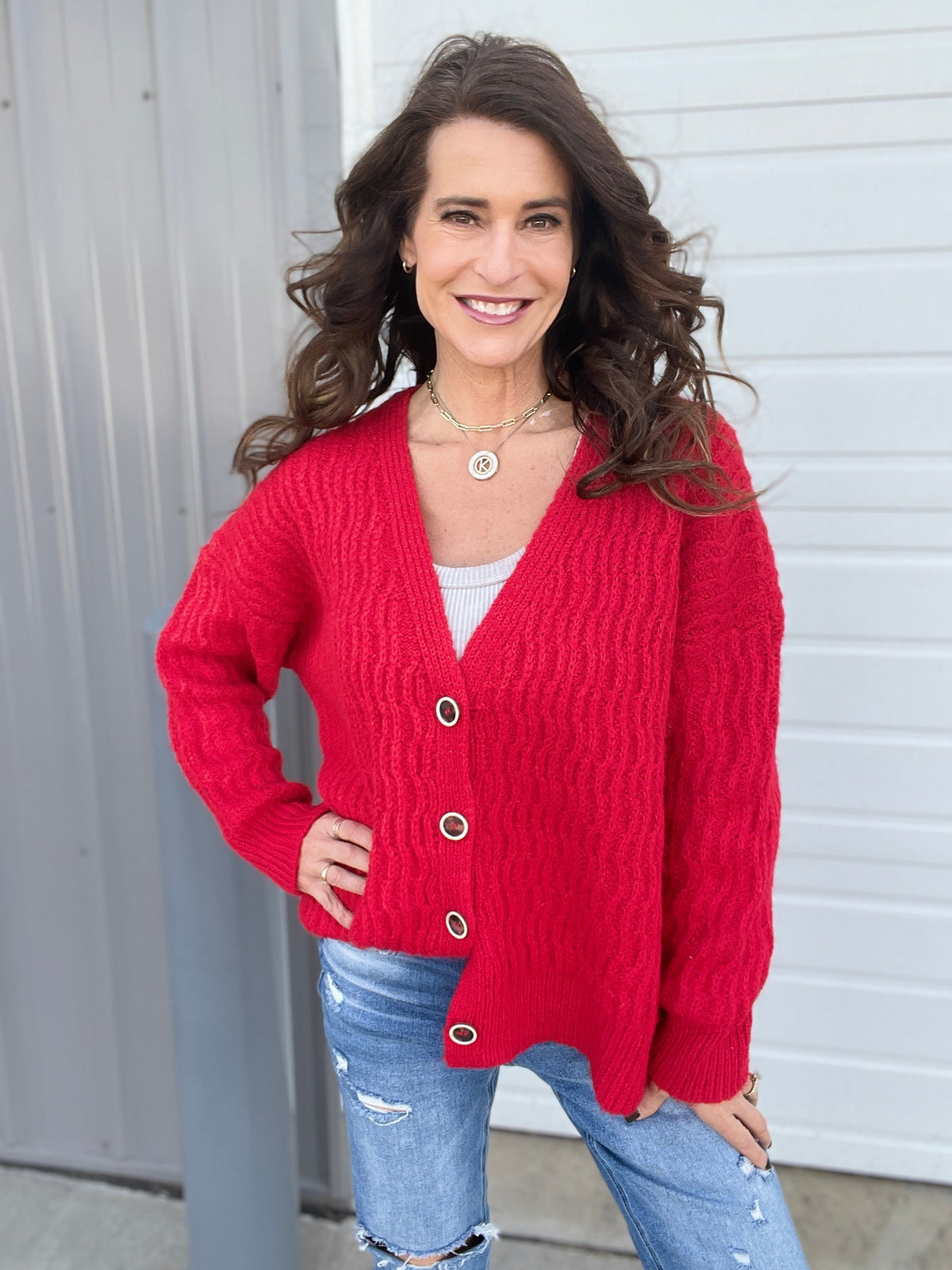 POL Oh So Chill Button Front Sweater Cardigan In 3 Colors: Ivory, Grey, Red *Final Sale*