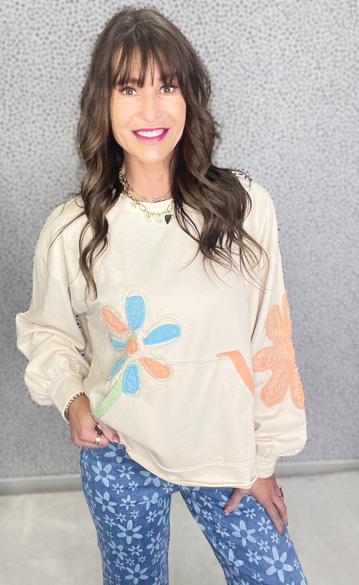 So Full Of Joy Flower Patch Terry Pullover In 3 Colors