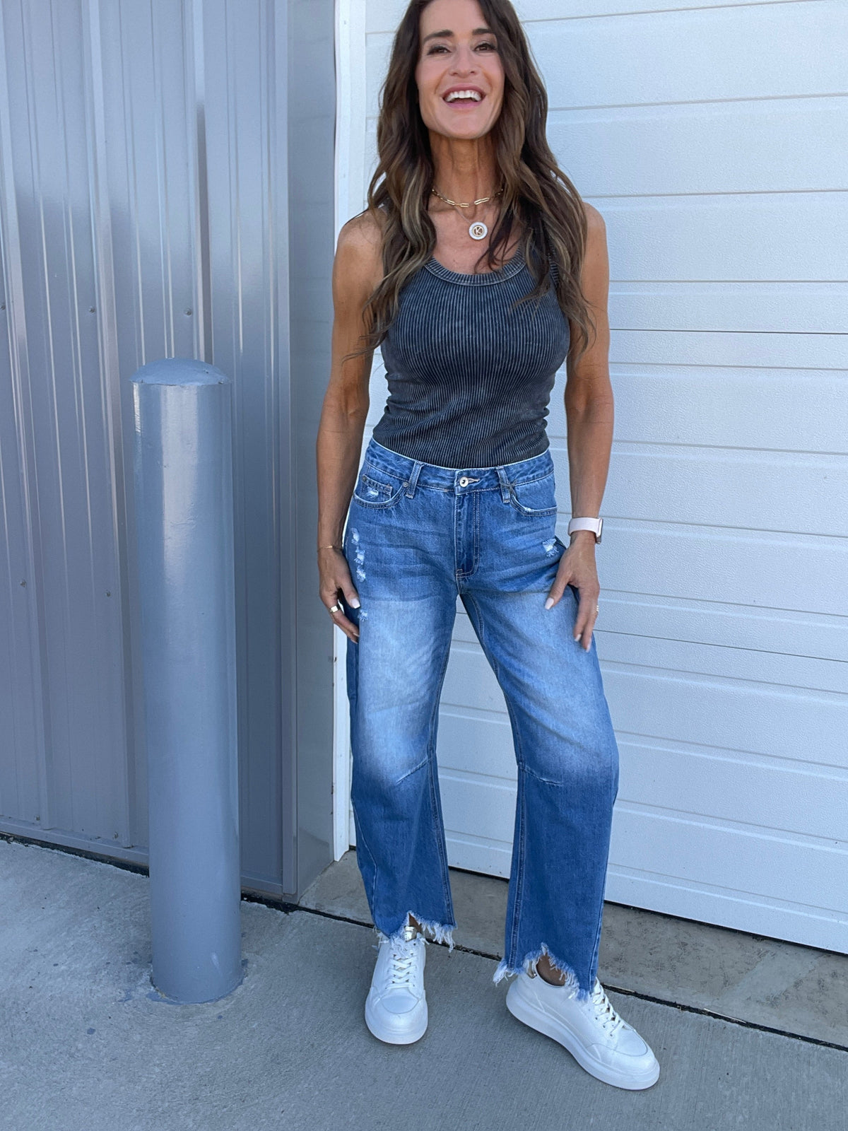 Rhianna High Rise Barrel Jeans In 2 Colors: Medium, Light