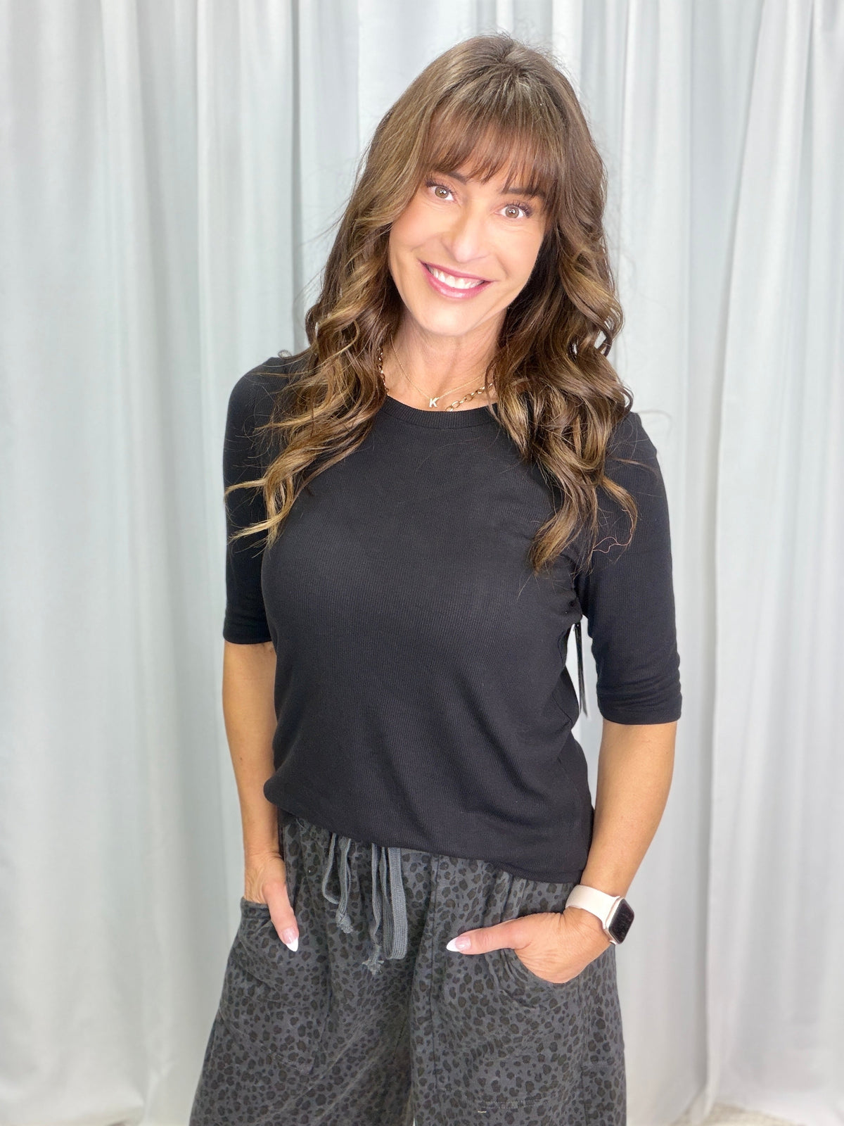Grace Ribbed Reversable V-Neck Or Round Neck Top in 2 Colors