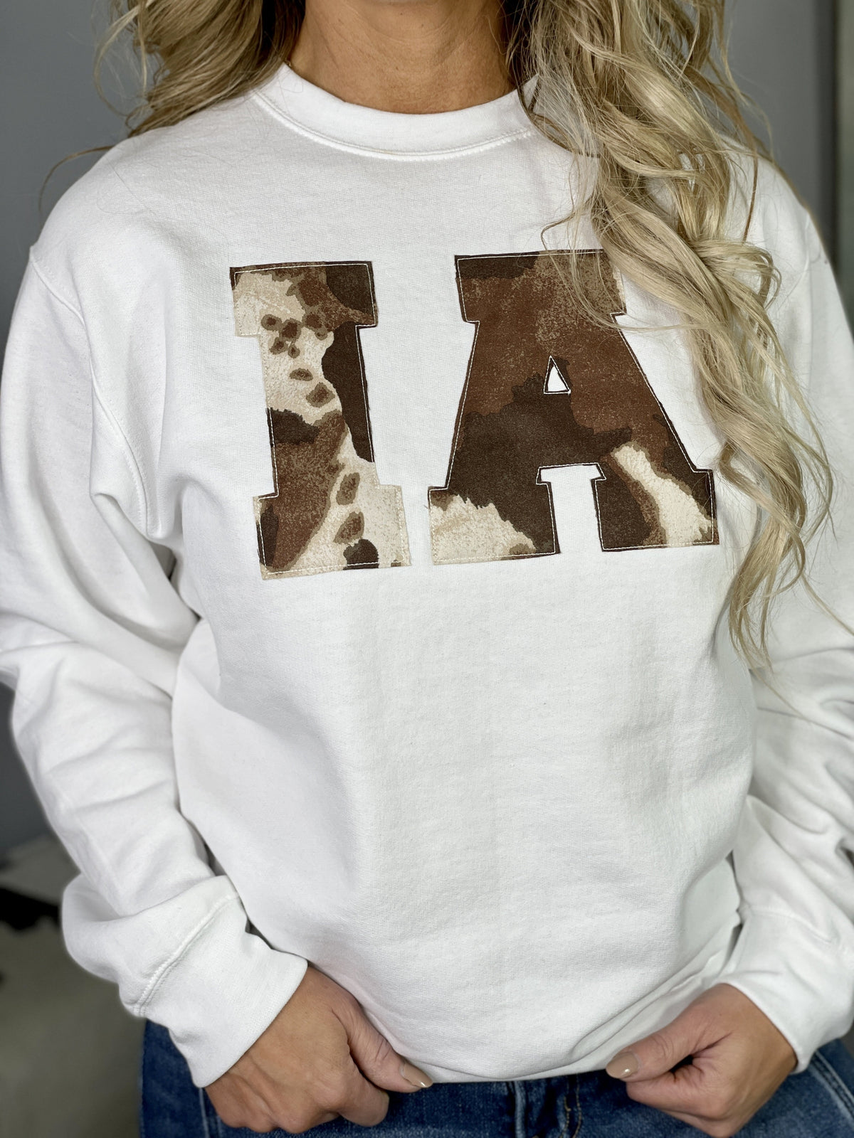 IA Cow Print Letter Sweatshirt *Final Sale*