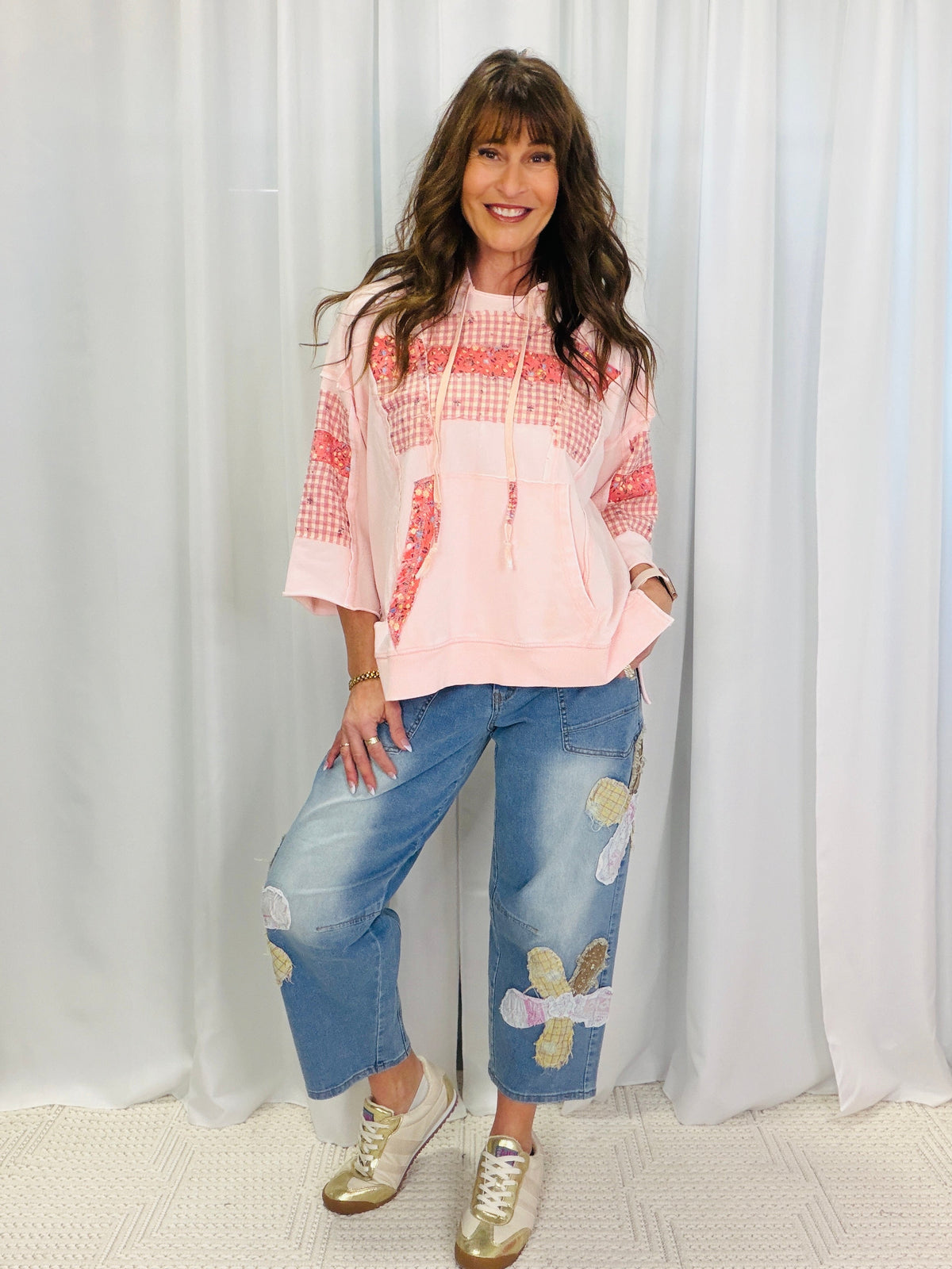 Downtown Flower Patch Barrel Pants In Denim