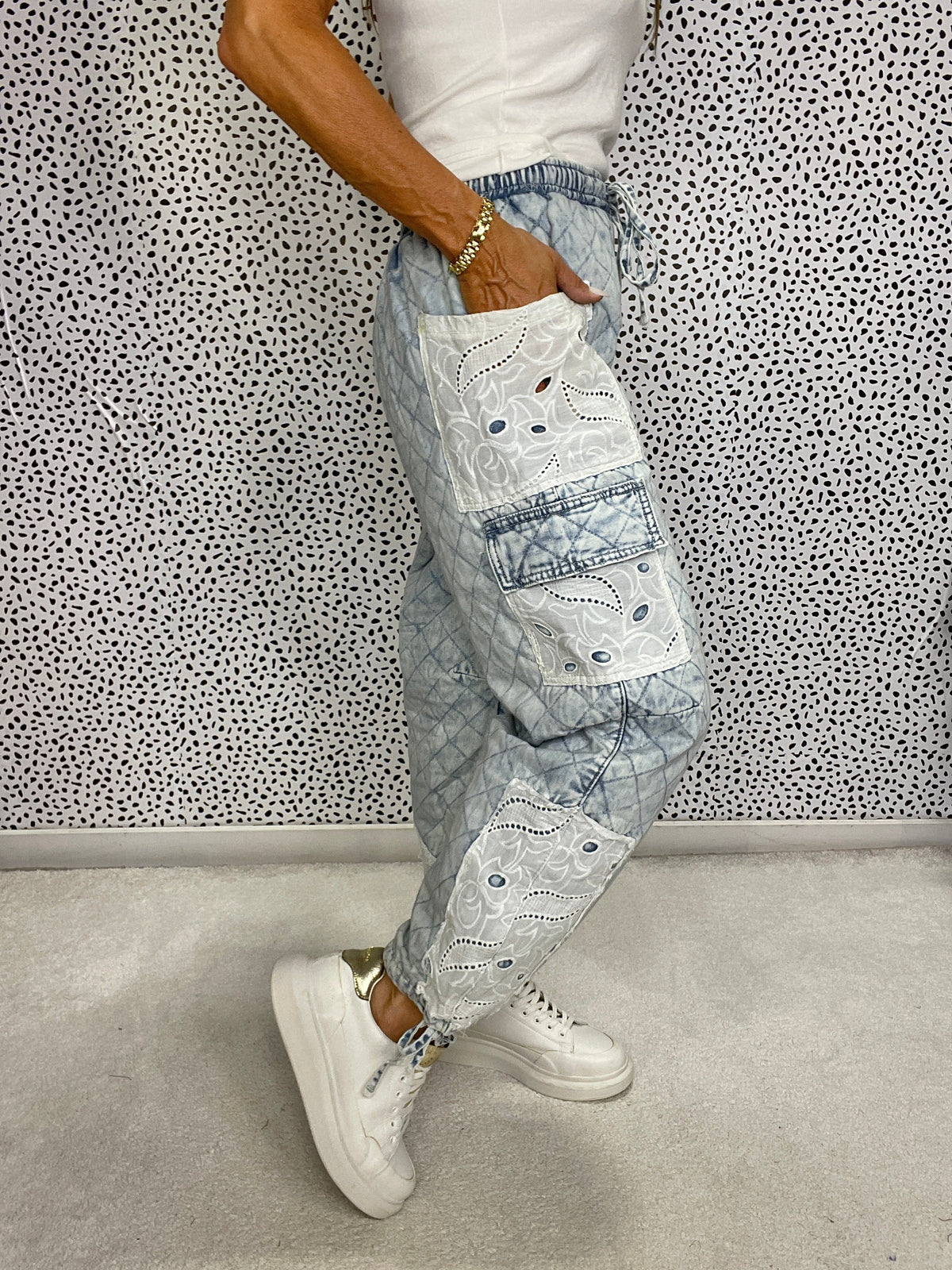 POL Pretty Please Quilted Joggers In Denim *Final Sale*