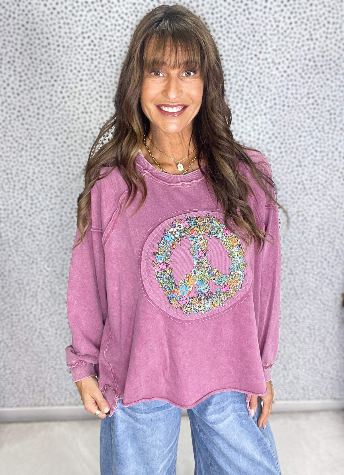 Peace & Petals Pullover In Plum