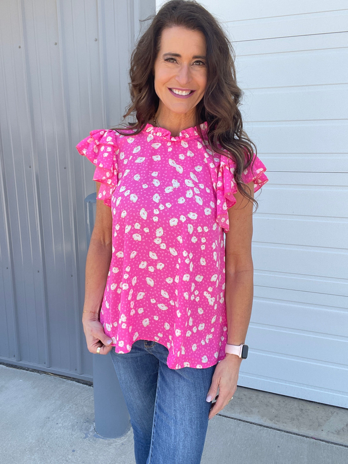 Pink Passion Floral Double Sleeve Top