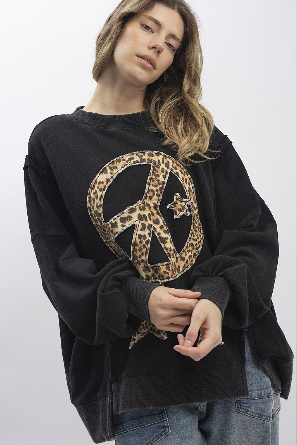 Animal Print Peace Star Pullover