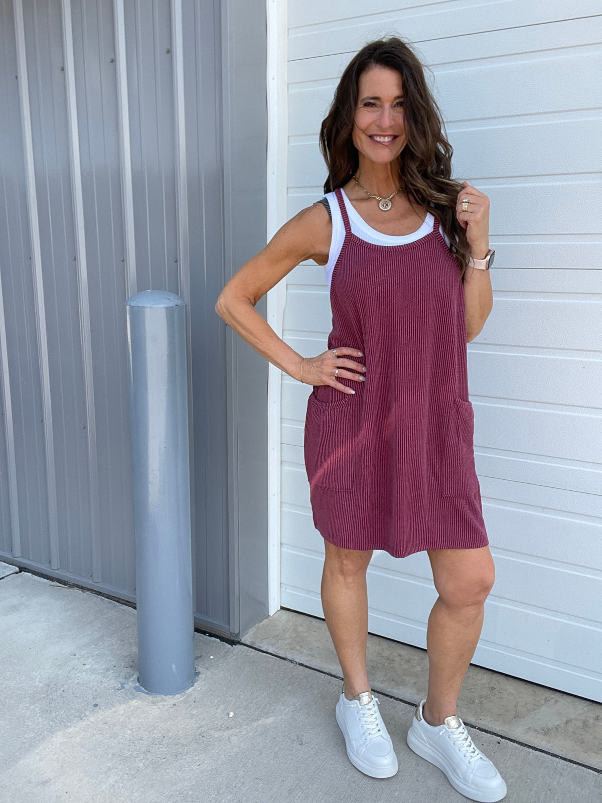 Blossom And Blooming Ribbed Tank Pocket Dress In 4 Colors: Royal, Black, Green, Wine *Final Sale*