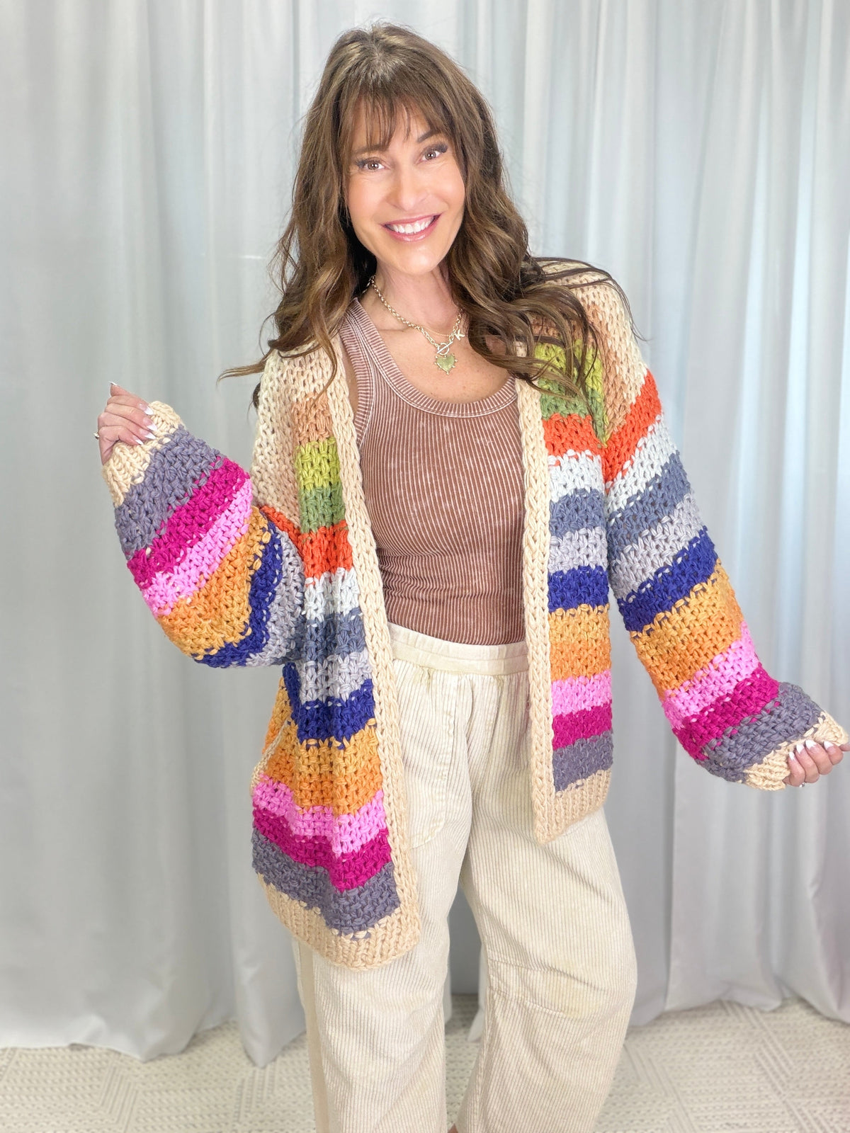 Colorburst Basketweave Cardigan in Cream