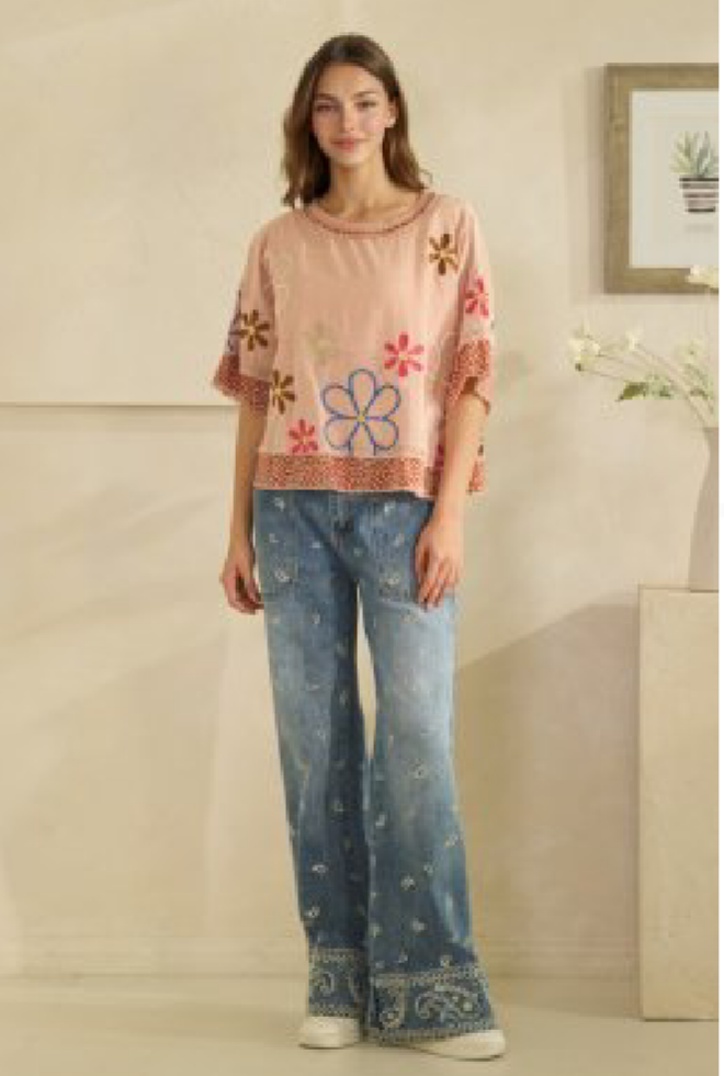Oli & Hali Cozy Haven Embroidery Top In 2 Colors